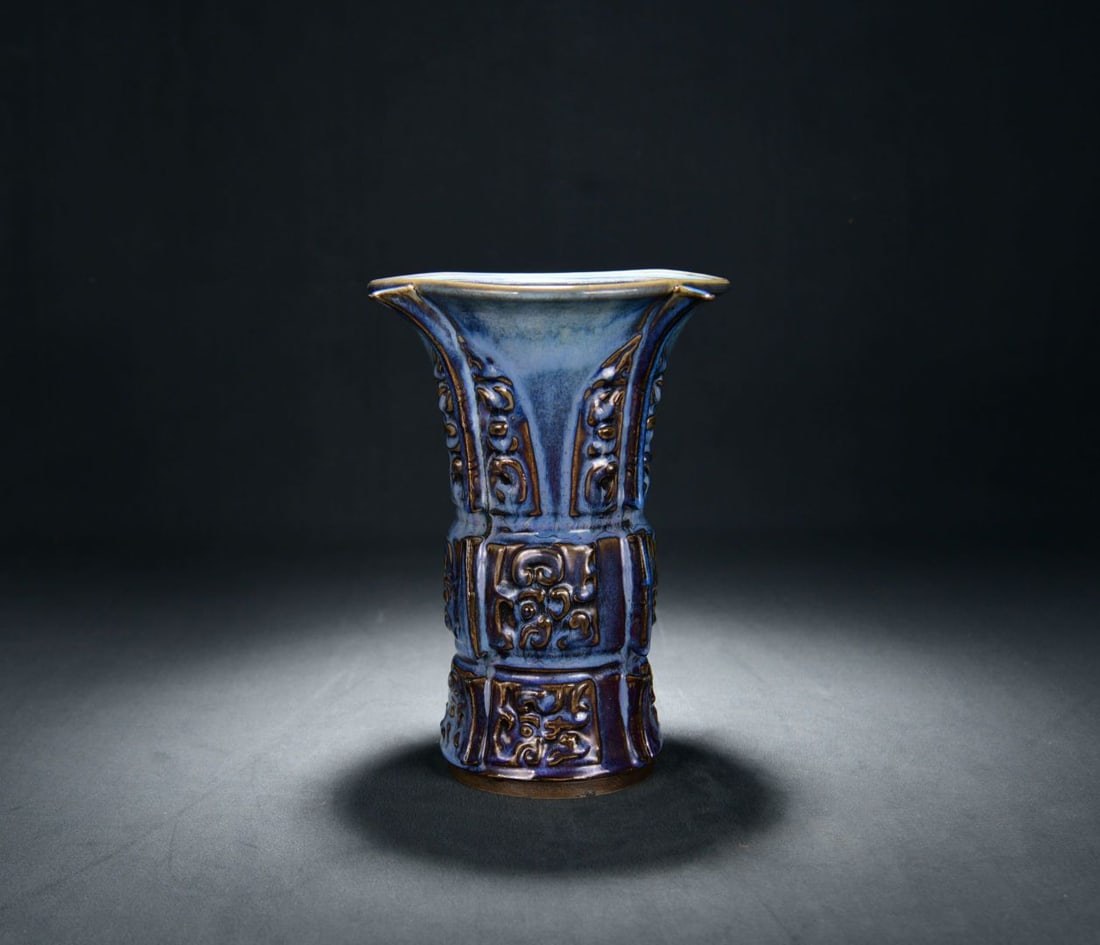 A JUN TYPE BLUE-GLAZED RELIEF 'FITTED' BEAKER (1 of 8)