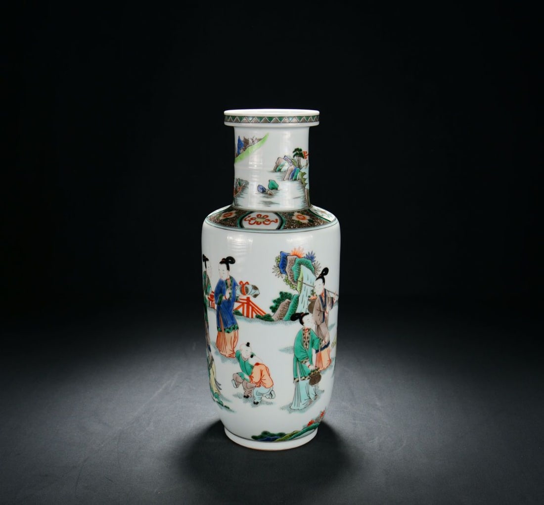 A WUCAI 'LADIES AND FOUR ARTS' BEATER-SHAPED VASE (1 of 8)