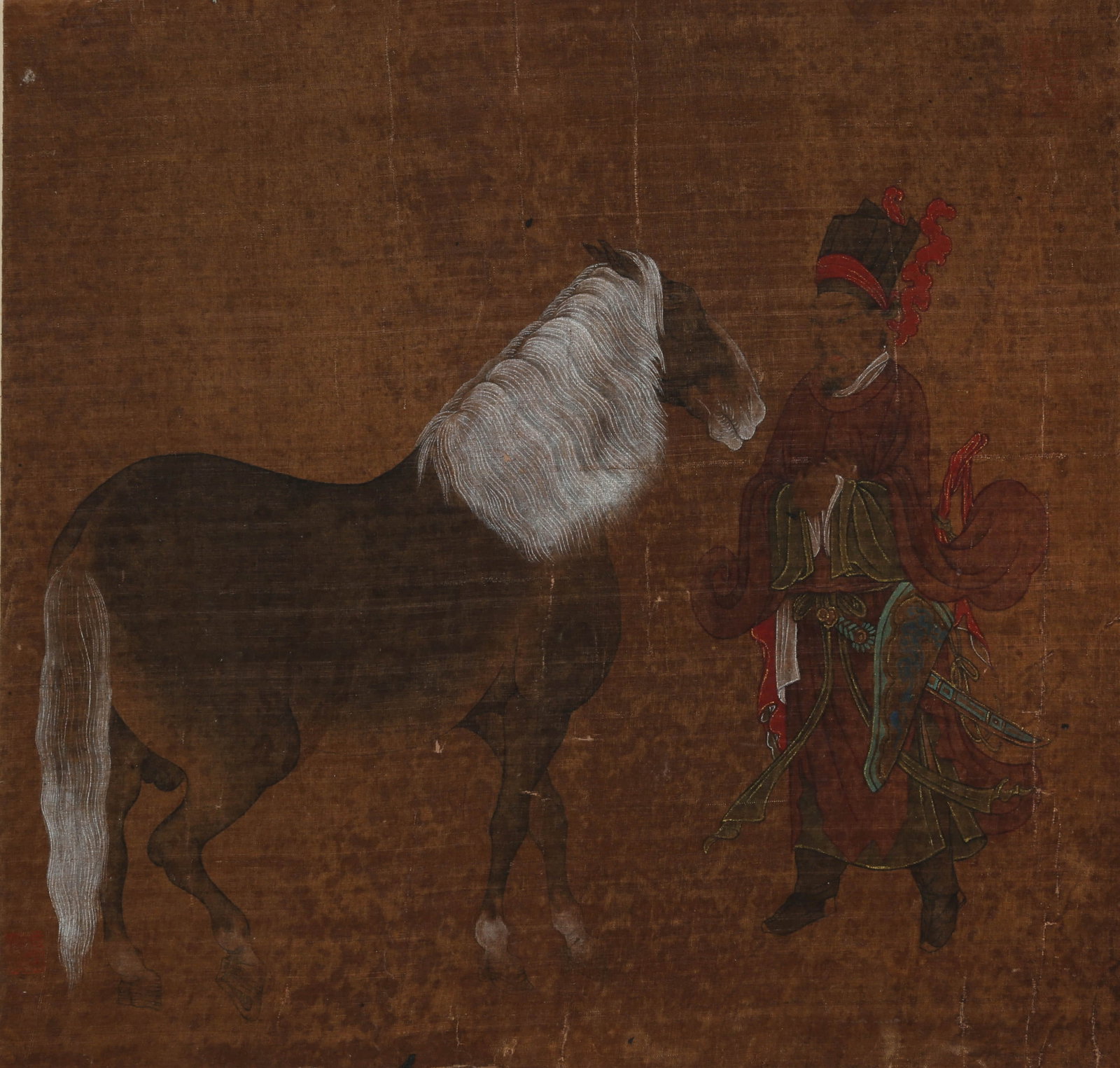 ANONYMOUS, HORSE AND FIGURE: ANONYMOUS, HORSE AND FIGURE Dimensions: Height: 35 cm (13.78 in.), Width: 34 cm (13.39 in.). All measurements are approximate.