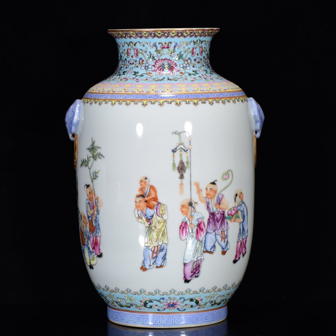 A FAMILLE ROSE 'BOYS' WINTER MELON VASE: A FAMILLE ROSE 'BOYS' WINTER MELON VASE Dimensions: Length: 26 cm (10.24 in.), Width: 16 cm (6.30 in.). All measurements are approximate.
