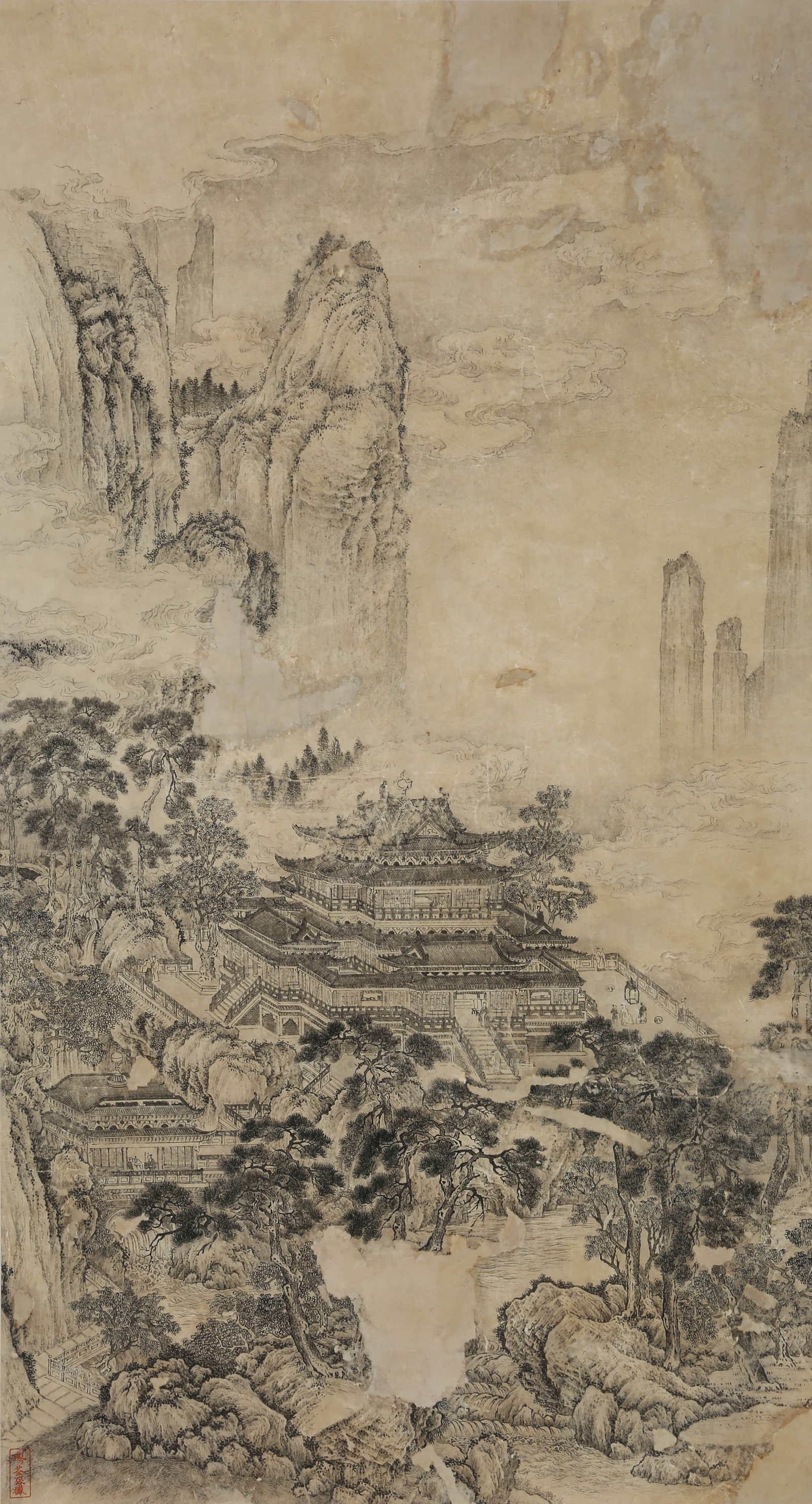 ANONYMOUS, LANDSCAPE: ANONYMOUS, LANDSCAPE Dimensions: Height: 88 cm (34.65 in.), Width: 48 cm (18.90 in.). All measurements are approximate.