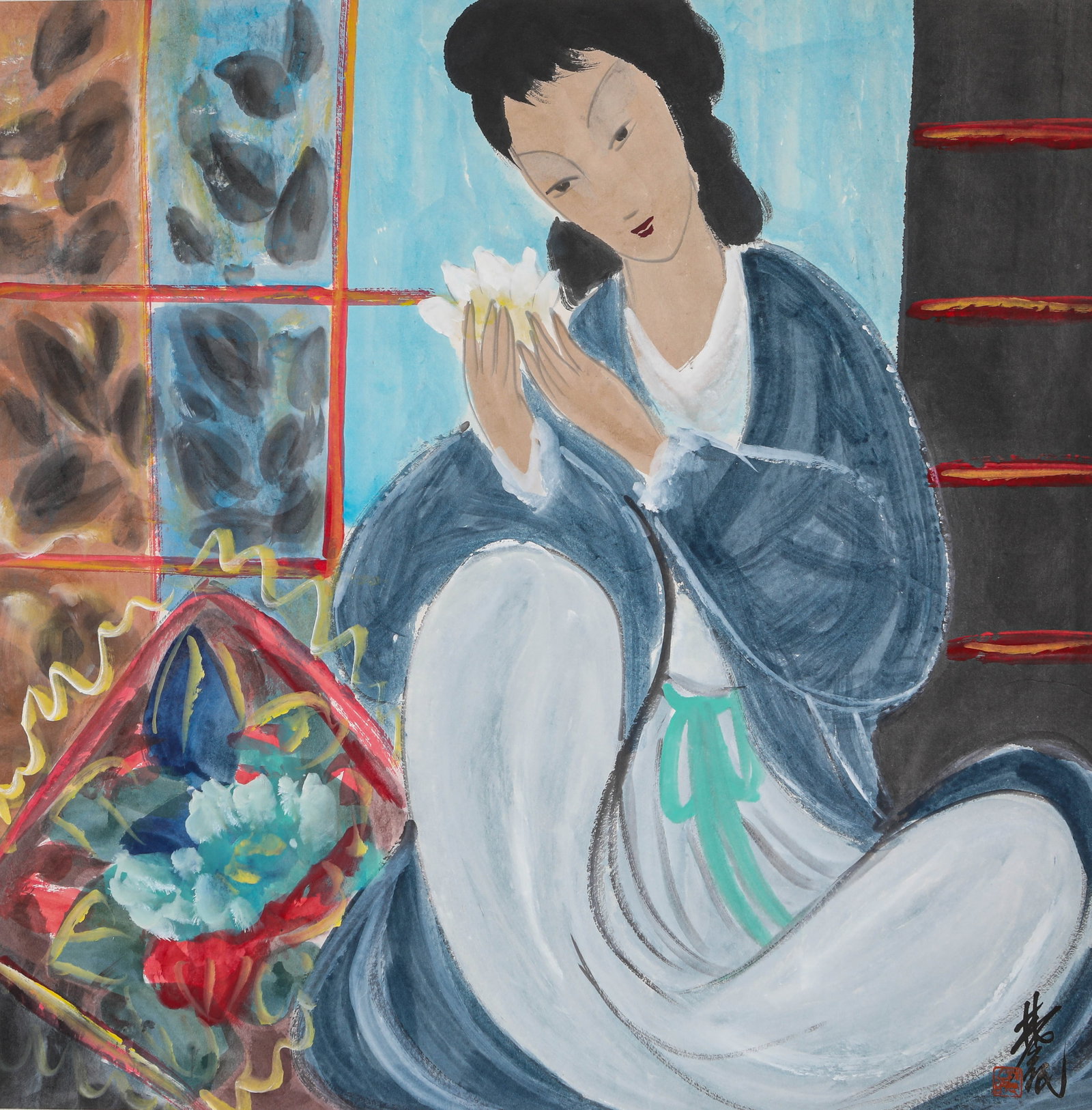 LIN FENGMIAN (1900-1991), ATTRIBUTED TO, LOTUS FRAGRANCE IN QUIET CONTEMPLATION (1 of 5)