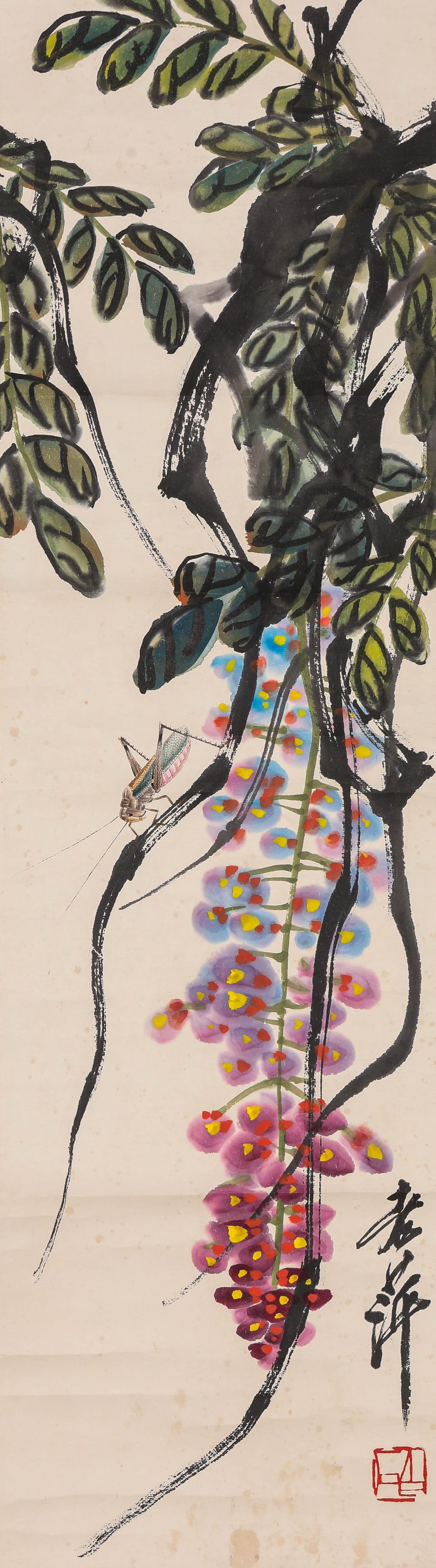 QI BAISHI (1864-1957), ATTRIBUTED TO, WISTERIA AND GRASS (1 of 4)