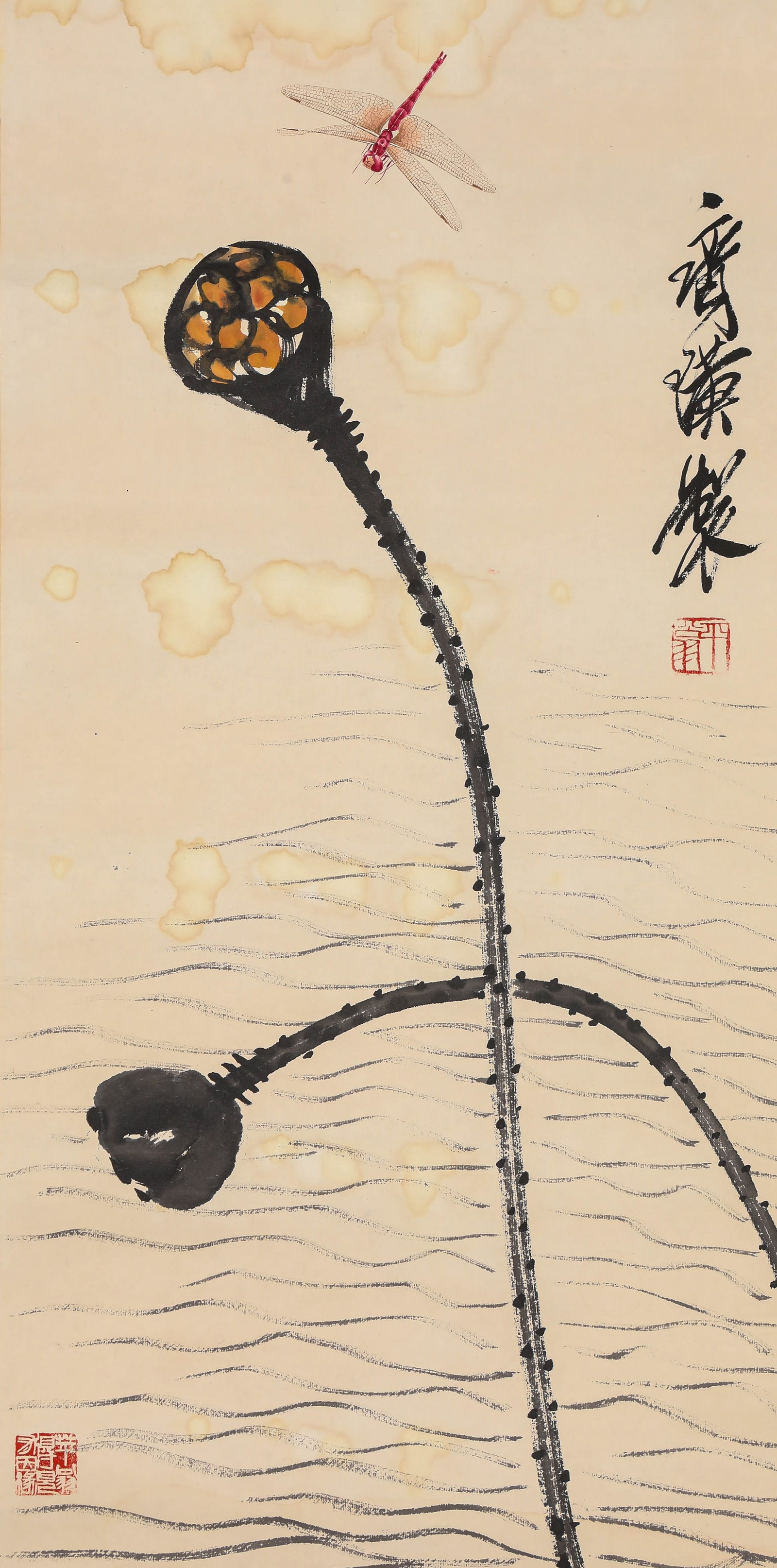 QI BAISHI (1864-1957), ATTRIBUTED TO, LOTUS POD AND DRAGONFLY (1 of 4)