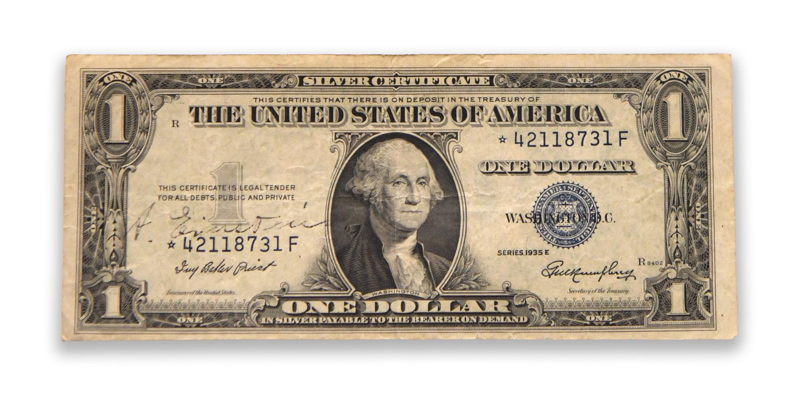 UNITED STATES ONE DOLLAR SILVER CERTIFICATE - SERIES 1935E (1 of 2)