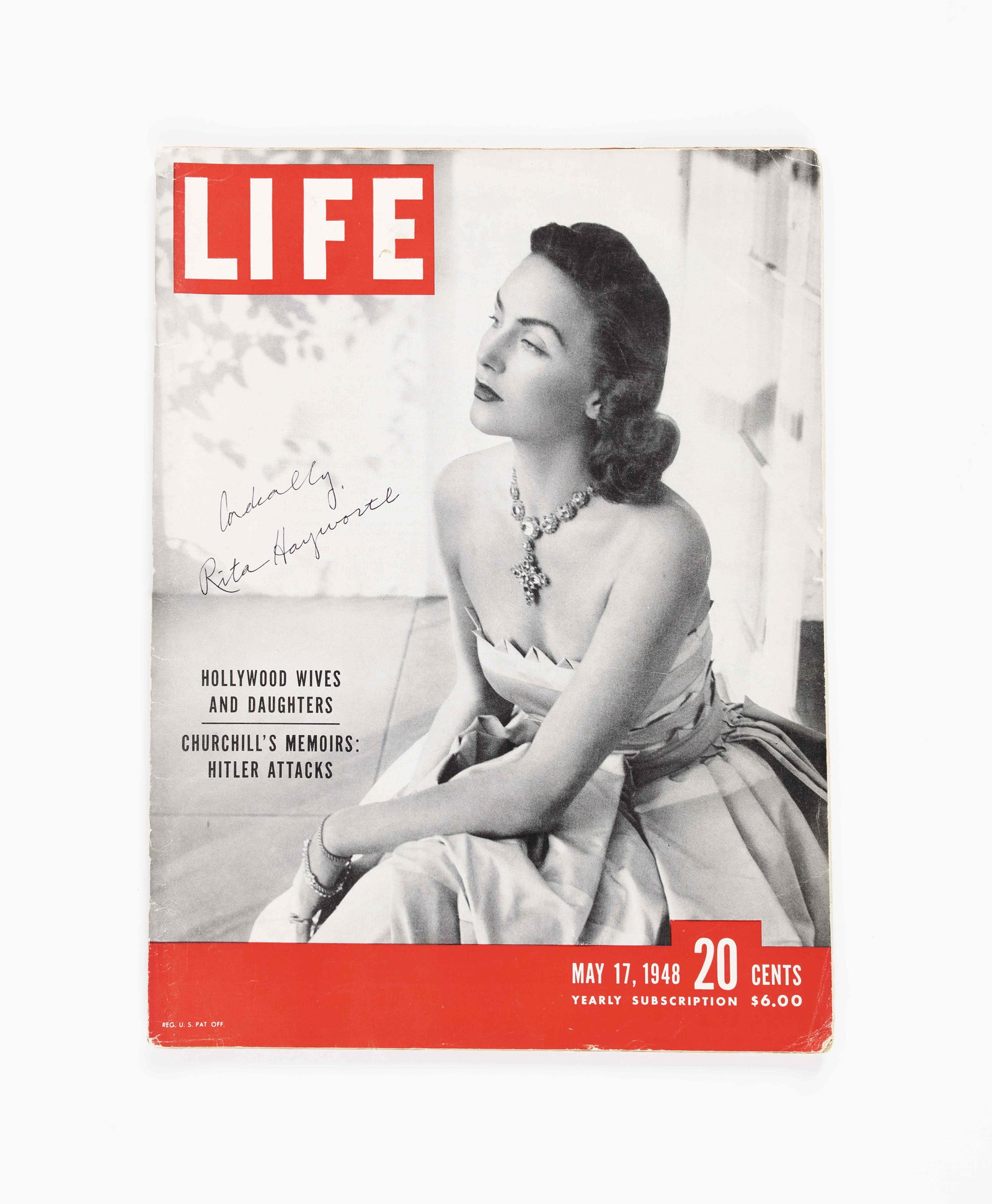 RITA HAYWORTH (1918-1987) - INSCRIBED AND SIGNED "LIFE" MAGAZINE (MAY 1948): RITA HAYWORTH (1918-1987) - INSCRIBED AND SIGNED "LIFE" MAGAZINE (MAY 1948) Provenance and Authenticity: Original May 17, 1948 Issue of LIFE Magazine. The Dark Ink Autograph exhibits natural stroke