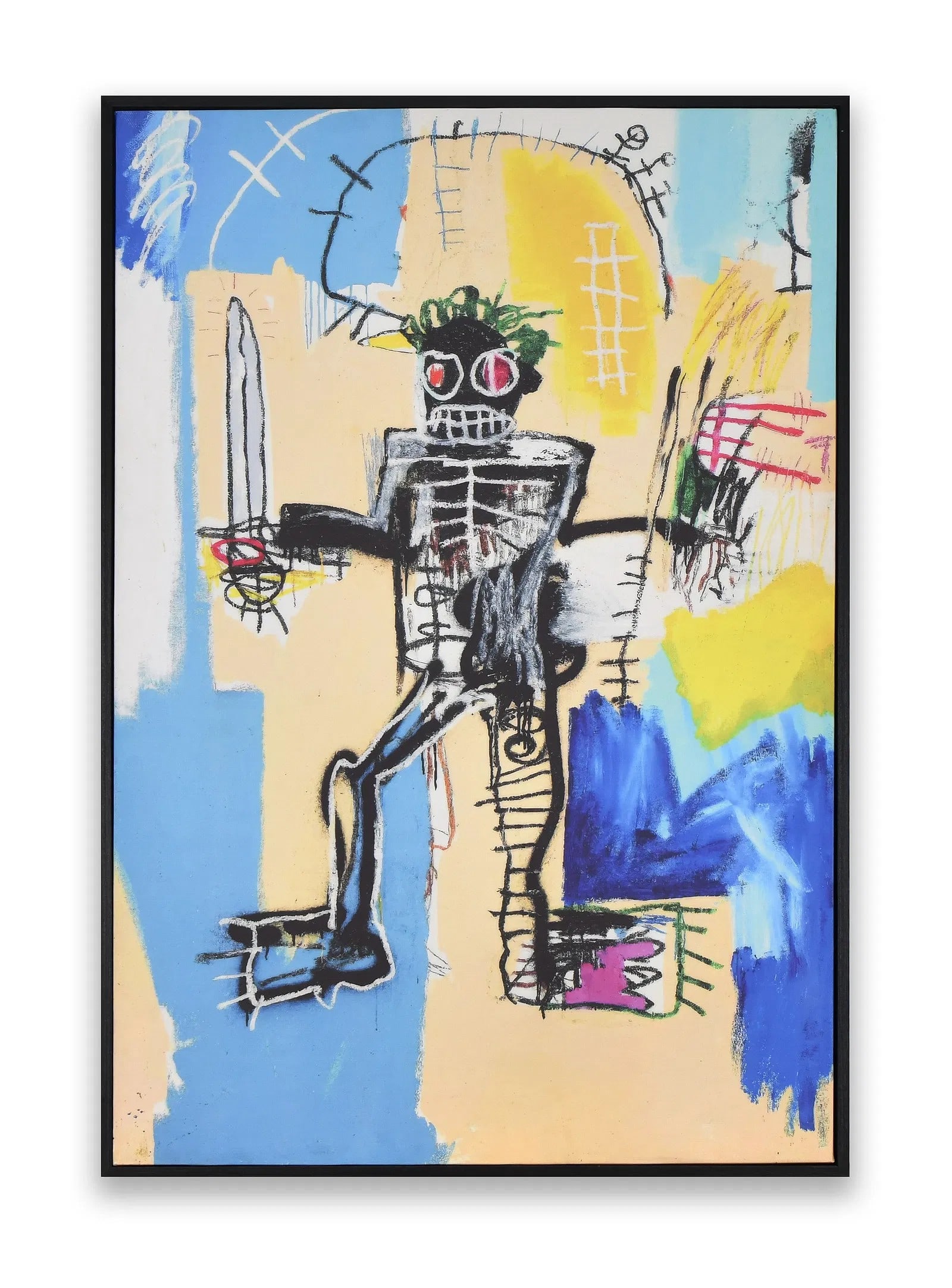 JEAN-MICHEL BASQUIAT (1960-1988), UNTITLED WARRIOR FIGURE, DECORATIVE CANVAS PRINT: JEAN-MICHEL BASQUIAT (1960-1988), UNTITLED WARRIOR FIGURE, DECORATIVE CANVAS PRINT Dimensions: Framed dimensions approximately: 70 x 35 cm. All measurements are approximate. Provenance and Authenticit