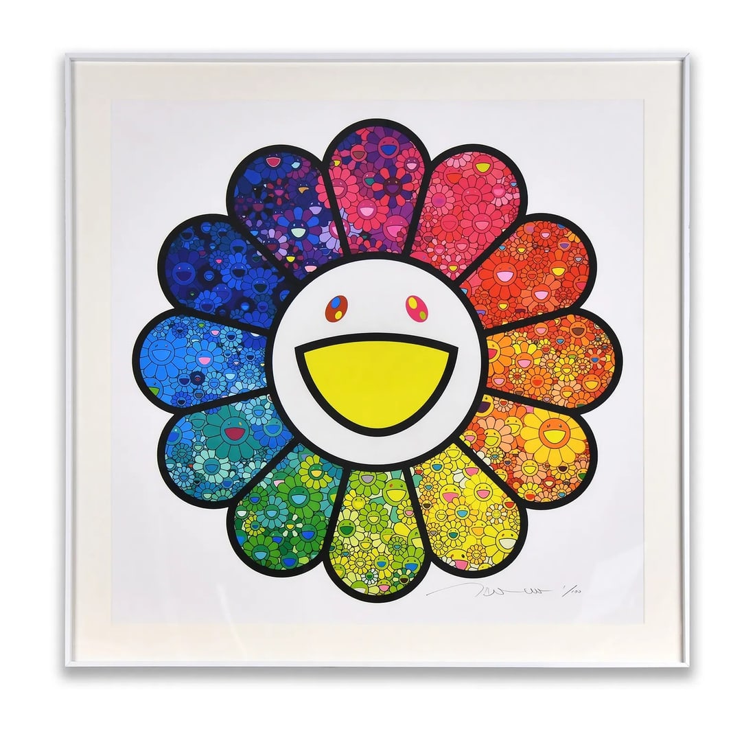 TAKASHI MURAKAMI (B. 1962), MULTICOLOR FLOWER, DECORATIVE PRINT: TAKASHI MURAKAMI (B. 1962), MULTICOLOR FLOWER, DECORATIVE PRINT Dimensions: Outer frame size: 70 x 70 cm. All measured values are approximate. Provenance and Authenticity: The present work reflects im