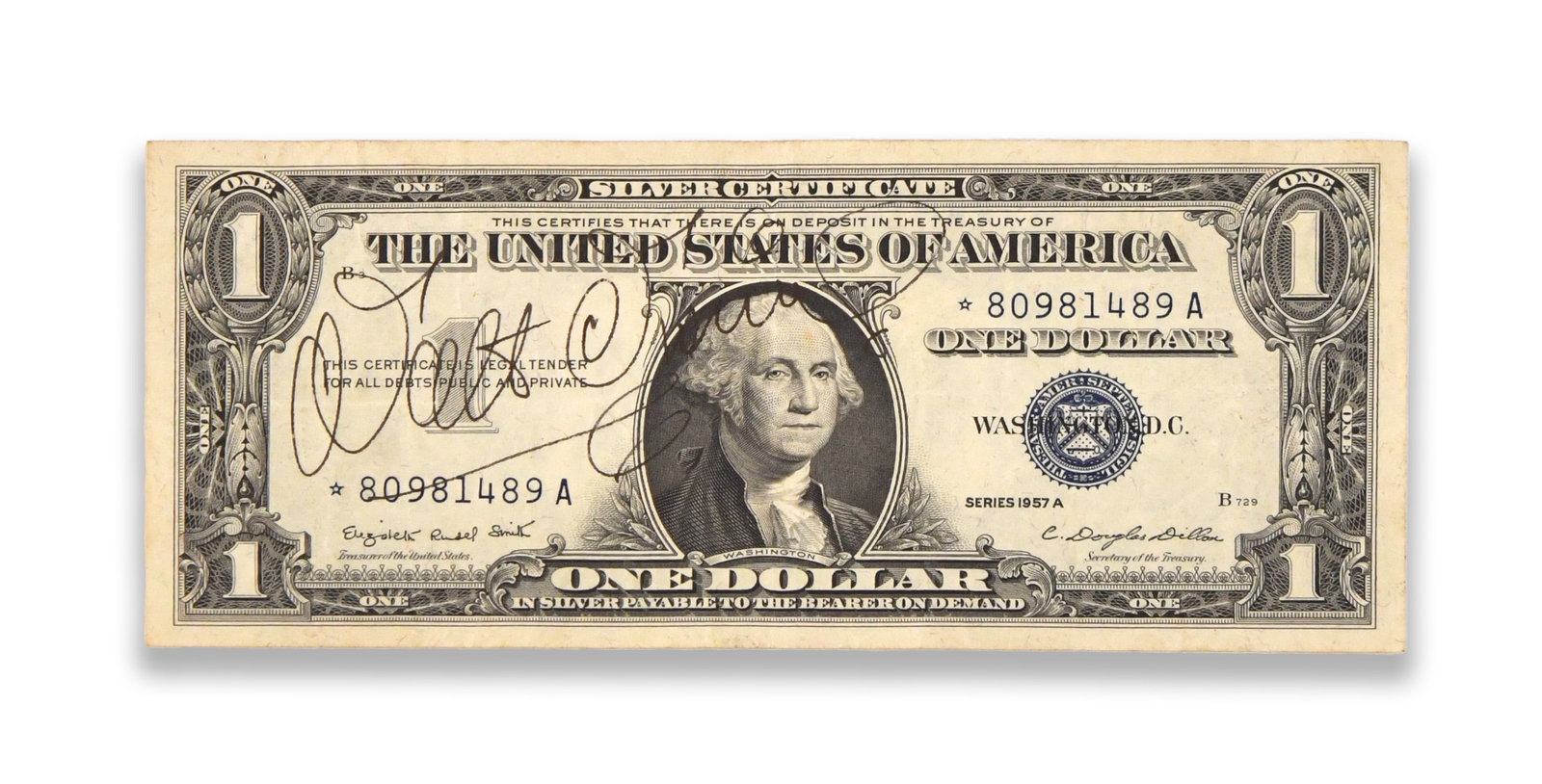 WALT DISNEY - SIGNED ONE-DOLLAR SILVER CERTIFICATE (1 of 2)