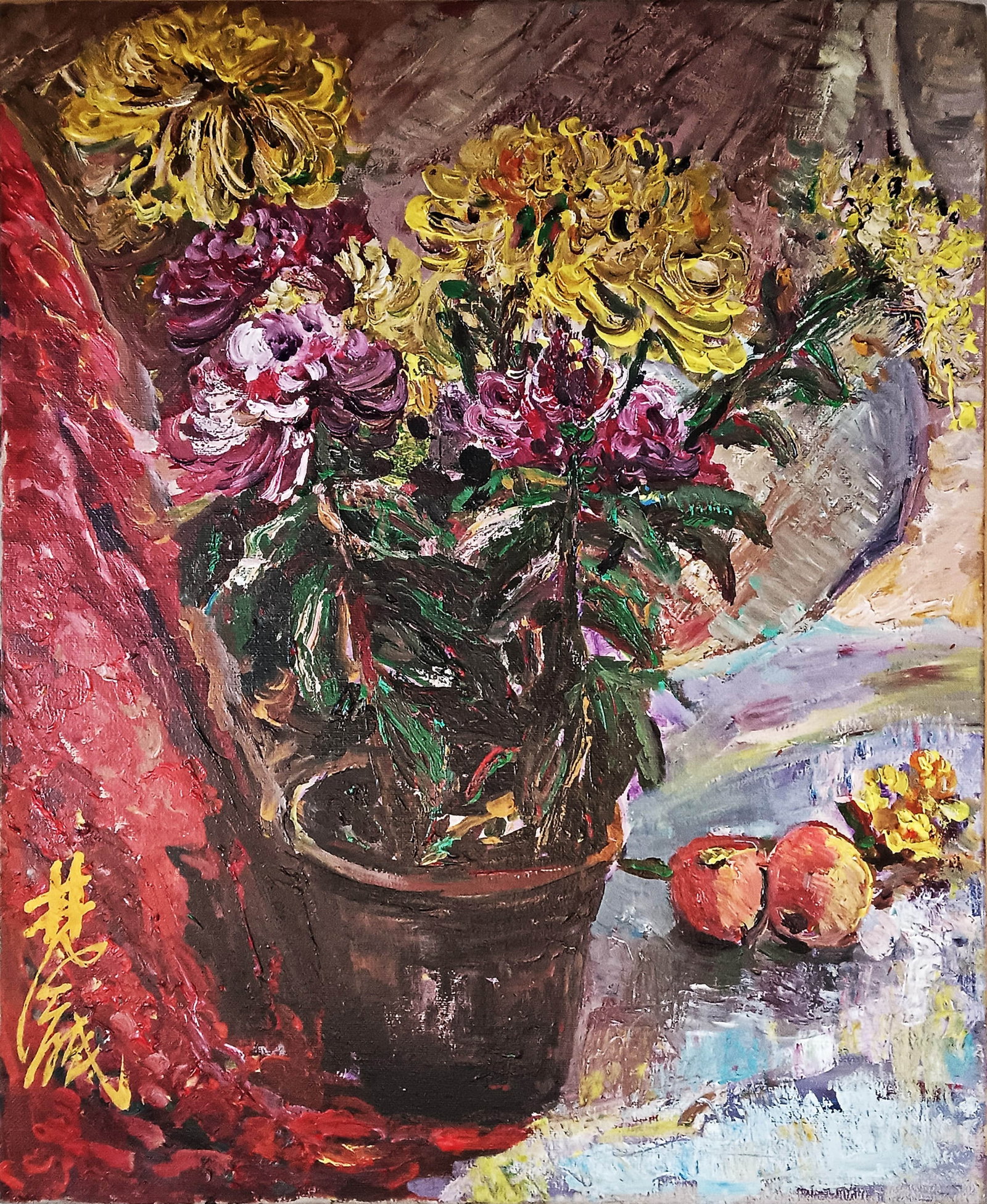 LIN FENGMIAN (1900-1991), ATTRIBUTED TO, FLOWER STILL LIFE: LIN FENGMIAN (1900-1991), ATTRIBUTED TO, FLOWER STILL LIFE Dimensions: Length: 46 cm (18.11 in.), Width: 38 cm (14.96 in.). All measurements are approximate.
