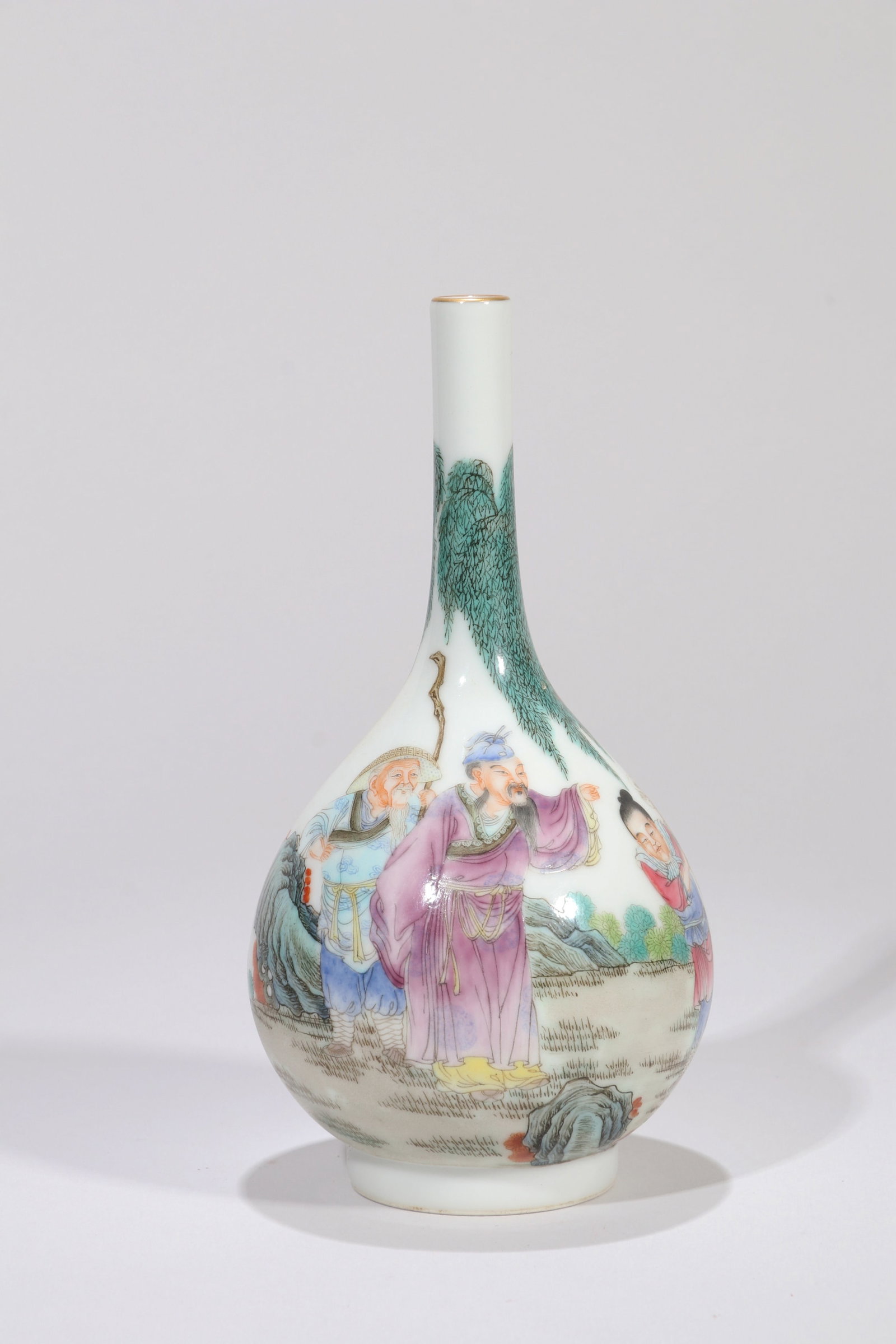 AN ENAMEL 'FIGURES AND STORY' VASE: AN ENAMEL 'FIGURES AND STORY' VASE Dimensions: Height: 15.5 cm (6.10 in.). All measurements are approximate.