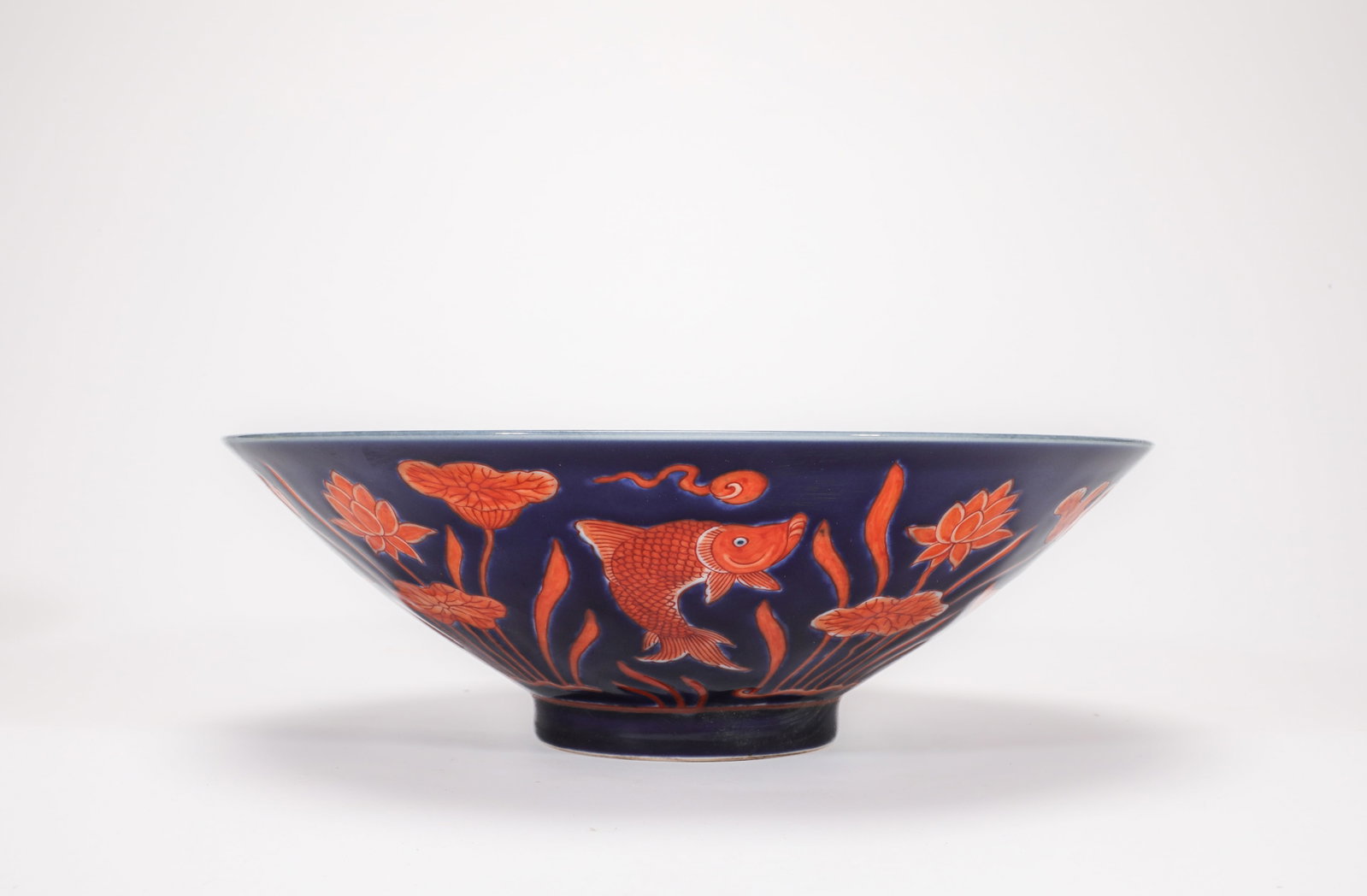 A SACRIFICIAL BLUE-GLAZED IRON-RED 'FISH AND WATER WEEDS' BOWL (1 of 7)