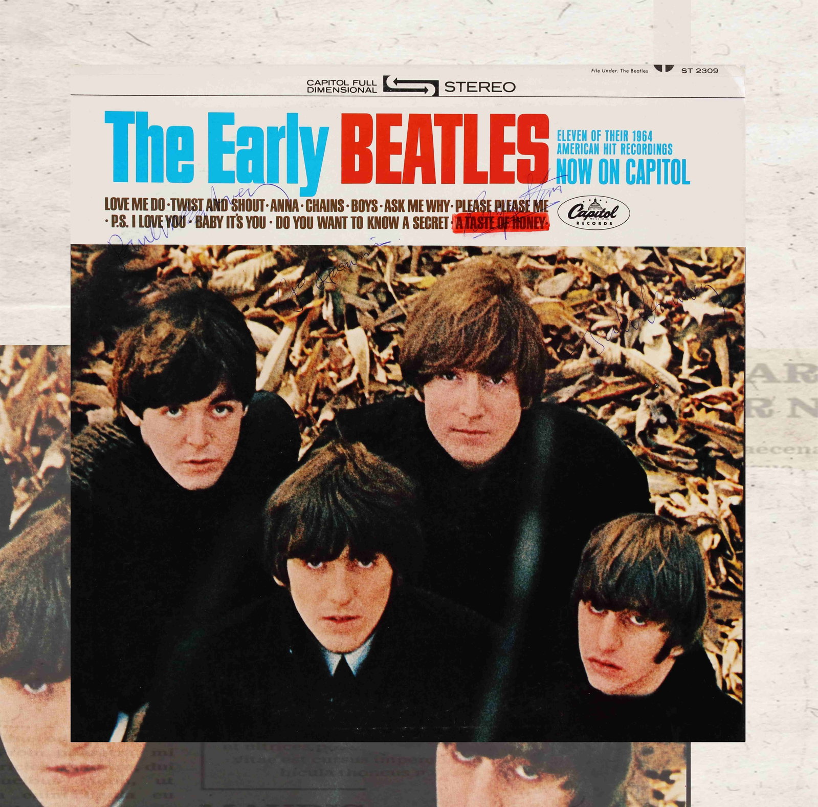 THE BEATLES - THE EARLY BEATLES CAPITOL RECORDS VINYL ALBUM FRAMED DISPLAY: THE BEATLES - THE EARLY BEATLES CAPITOL RECORDS VINYL ALBUM FRAMED DISPLAY Signature: John Lennon, Paul McCartney, George Harrison, Ringo Starr Description: The presentation consists of the original C