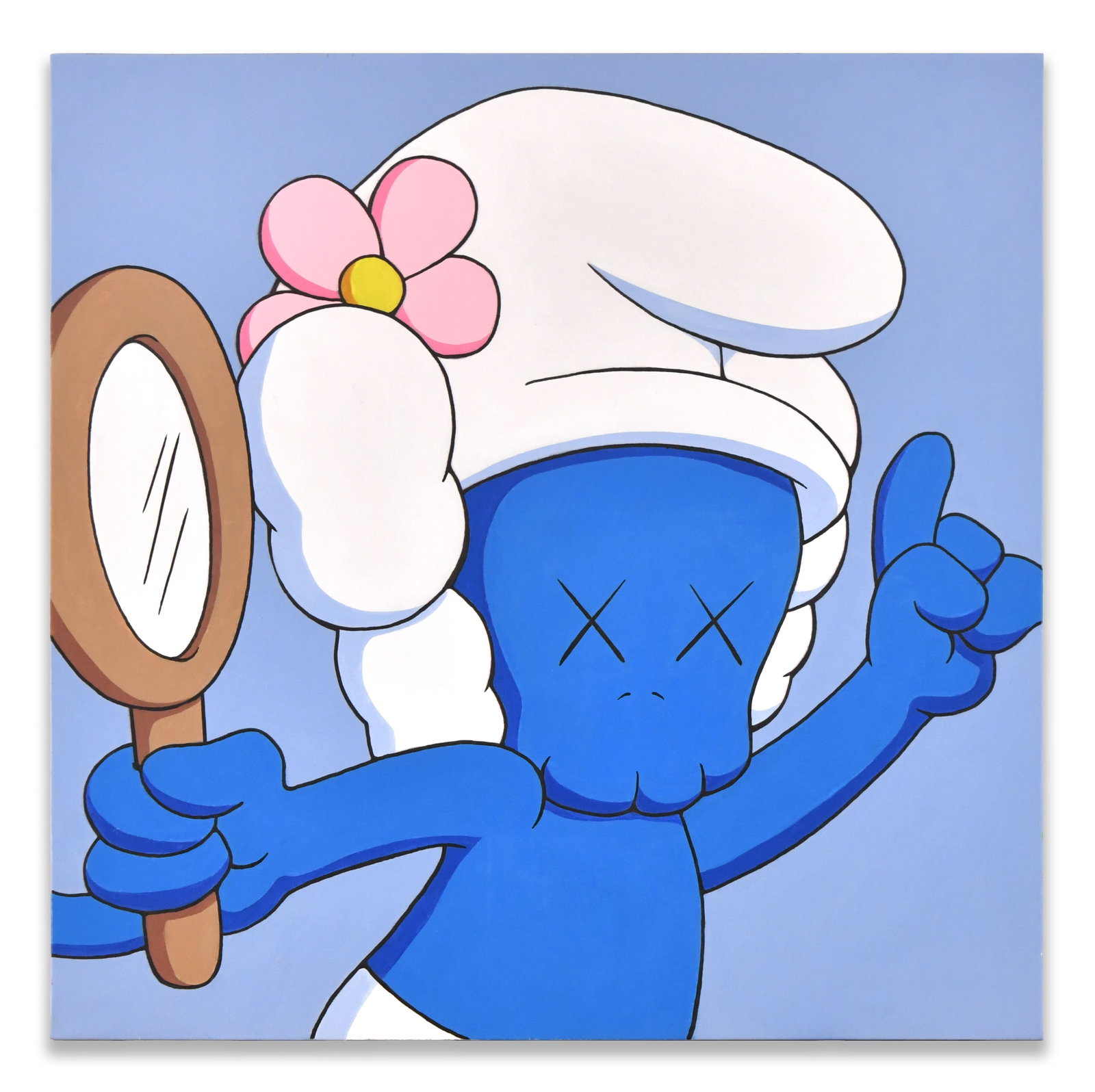 KAWS (1974- ), ATTRIBUTED TO, ACRYLIC ON CANVAS: KAWS (1974- ), ATTRIBUTED TO, ACRYLIC ON CANVAS Dimensions: Image size: 76 x 76 cm. All measured values are approximate. Signature: KAWS Description: The composition portrays one of KA