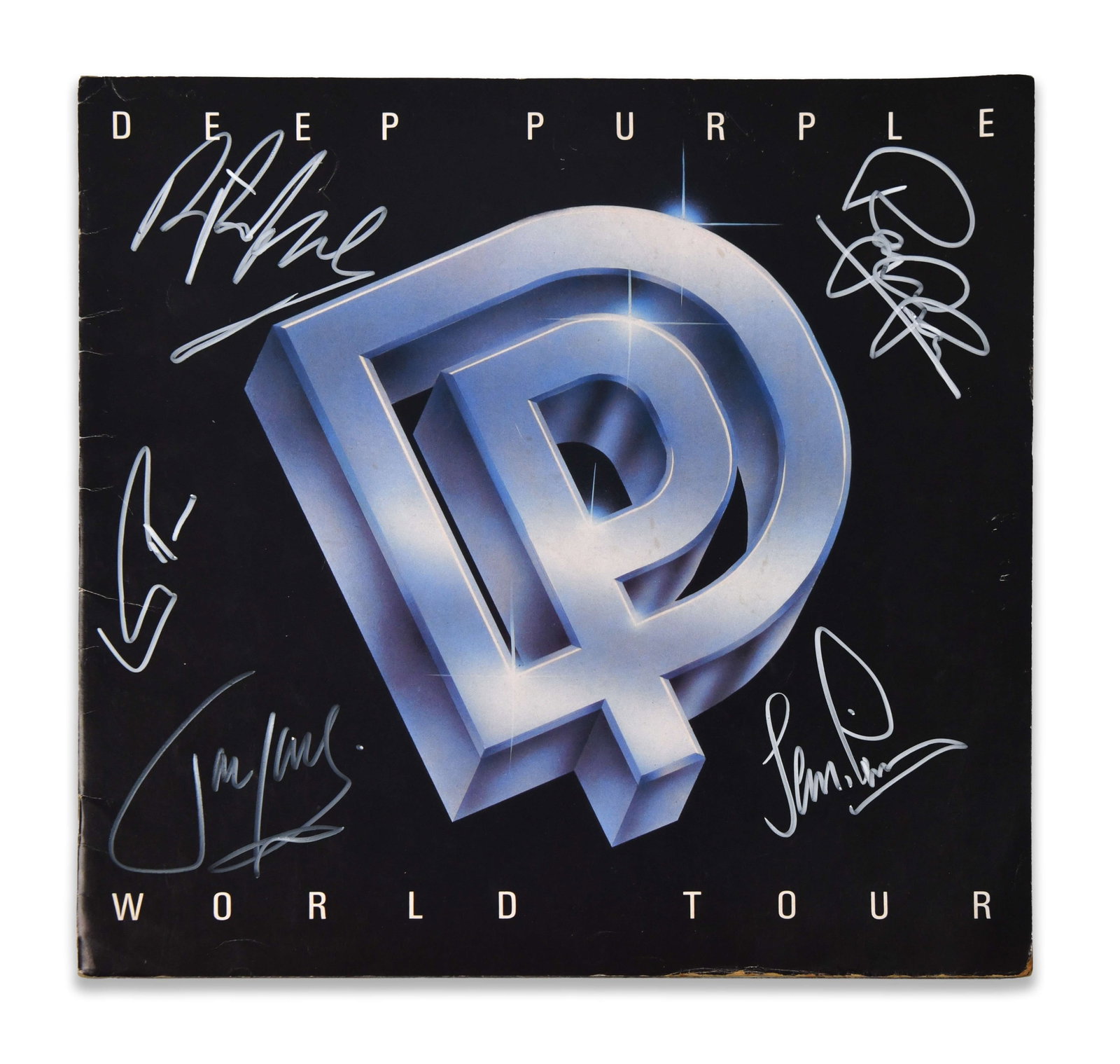 DEEP PURPLE - FULLY SIGNED DEEP PURPLE WORLD TOUR PROGRAM (C. 1970S) DISPLAY: DEEP PURPLE - FULLY SIGNED DEEP PURPLE WORLD TOUR PROGRAM (C. 1970S) DISPLAY Signature: Ritchie Blackmore; Ian Gillan; Roger Glover; Jon Lord; Ian Paice. Description: A classic Deep Purple World Tour