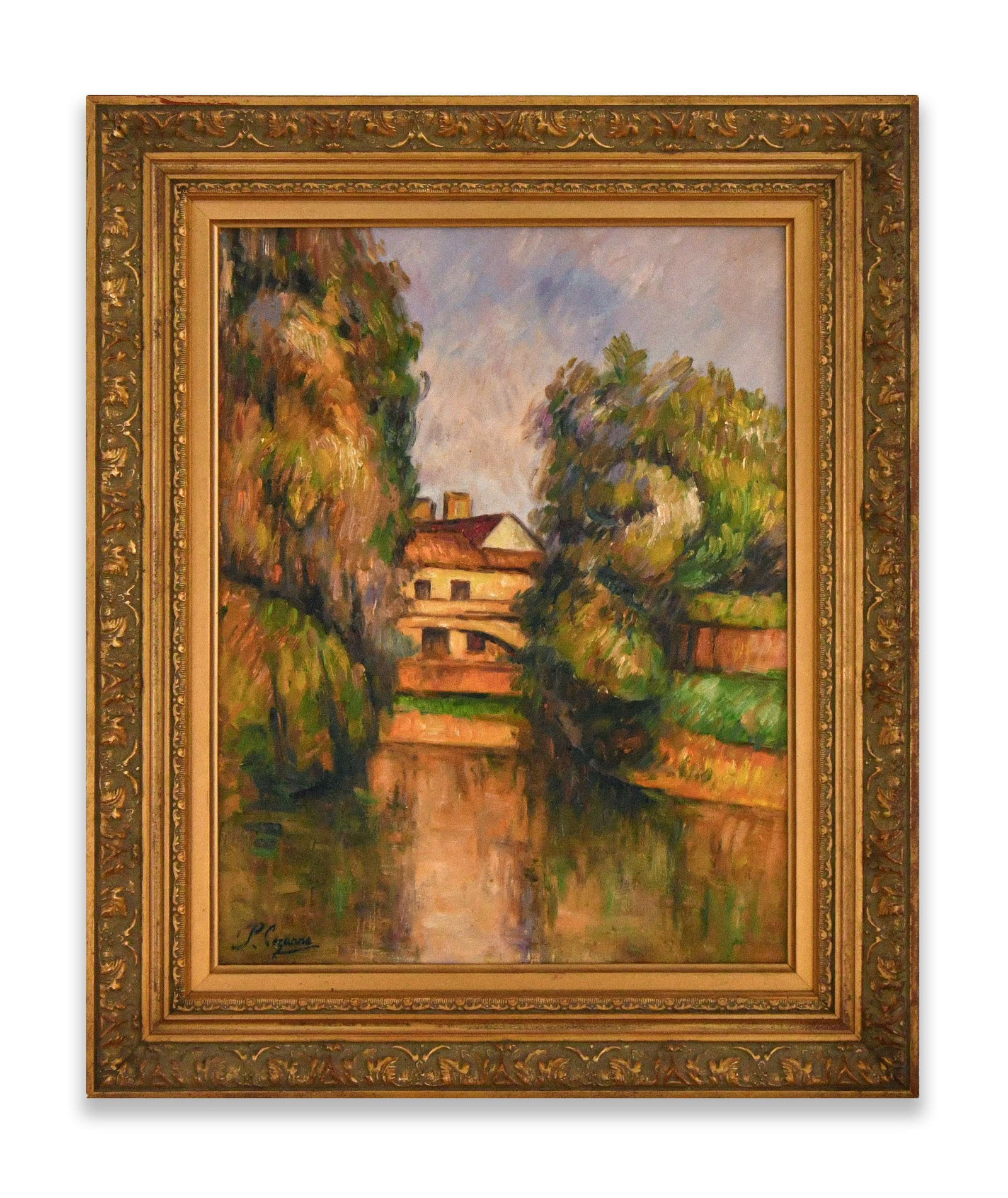 PAUL CÉZANNE (1839-1906), ATTRIBUTED TO, OIL ON CANVAS: PAUL CÉZANNE (1839-1906), ATTRIBUTED TO, OIL ON CANVAS Dimensions: Image size: 40.9 x 31.8 cm. All measured values are approximate. Outer frame size: 52.9 x 43.8 cm. All measured values are approxima