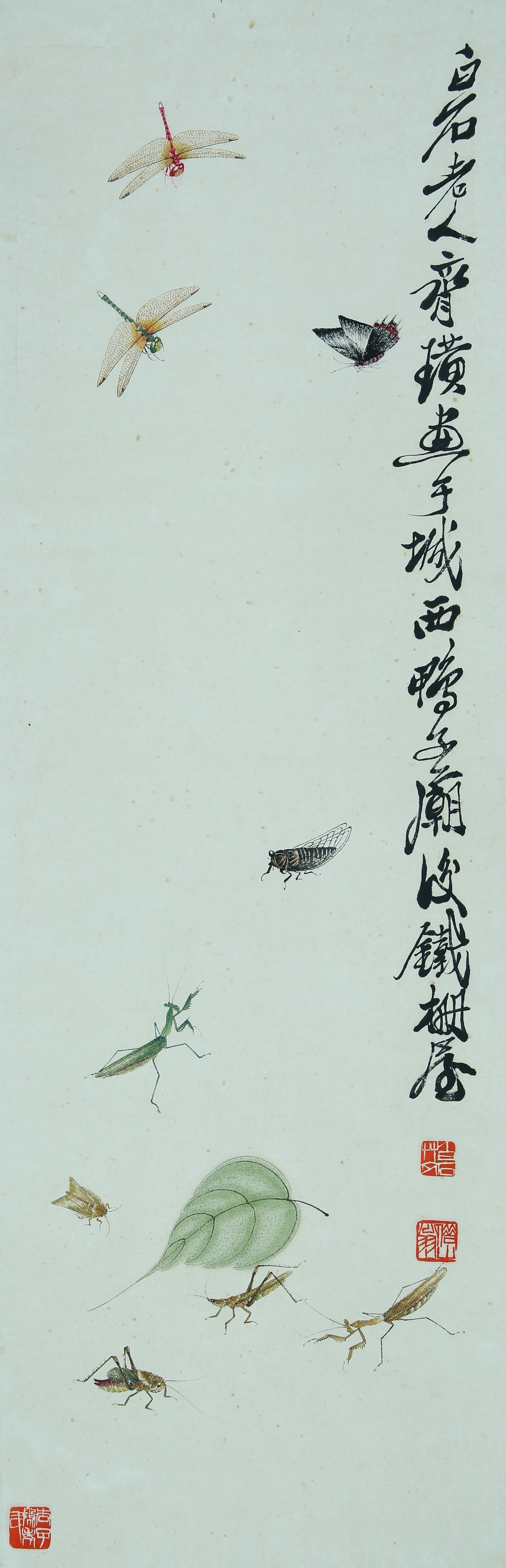 QI BAISHI (1864-1957), ATTRIBUTED TO, GRASSHOPPER: QI BAISHI (1864-1957), ATTRIBUTED TO, GRASSHOPPER Dimensions: Height: 101 cm (39.76 in.), Width: 33 cm (12.99 in.). All measurements are approximate.