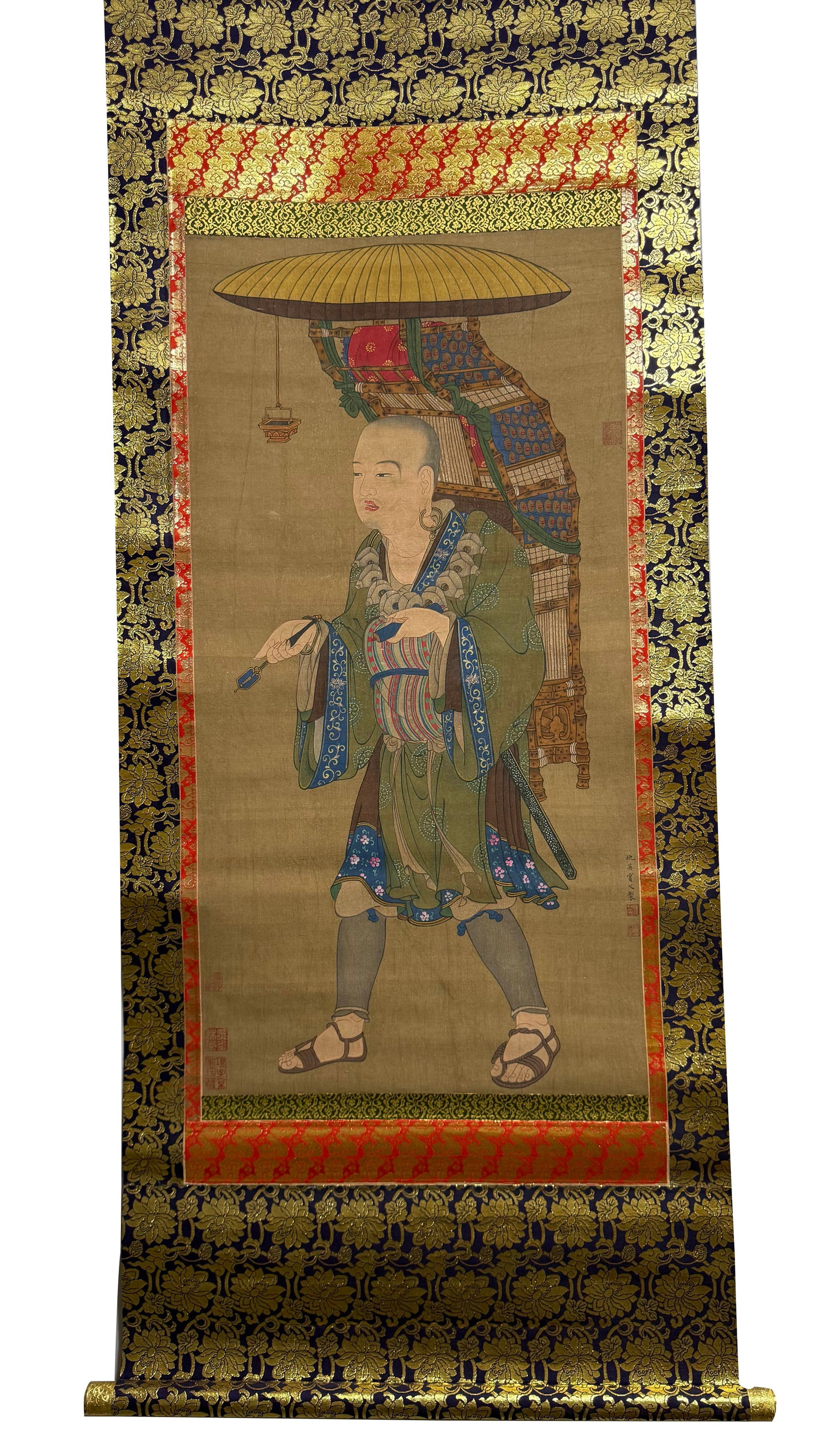QIU YING (C.1505-1552), ATTRIBUTED TO, MASTER XUANZANG (HANGING SCROLL, INK AND COLOR ON SILK): QIU YING (C.1505-1552), ATTRIBUTED TO, MASTER XUANZANG (HANGING SCROLL, INK AND COLOR ON SILK) Dimensions: Height: 88 cm (34.65 in.), Width: 43 cm (16.93 in.). All measurements are approximate.