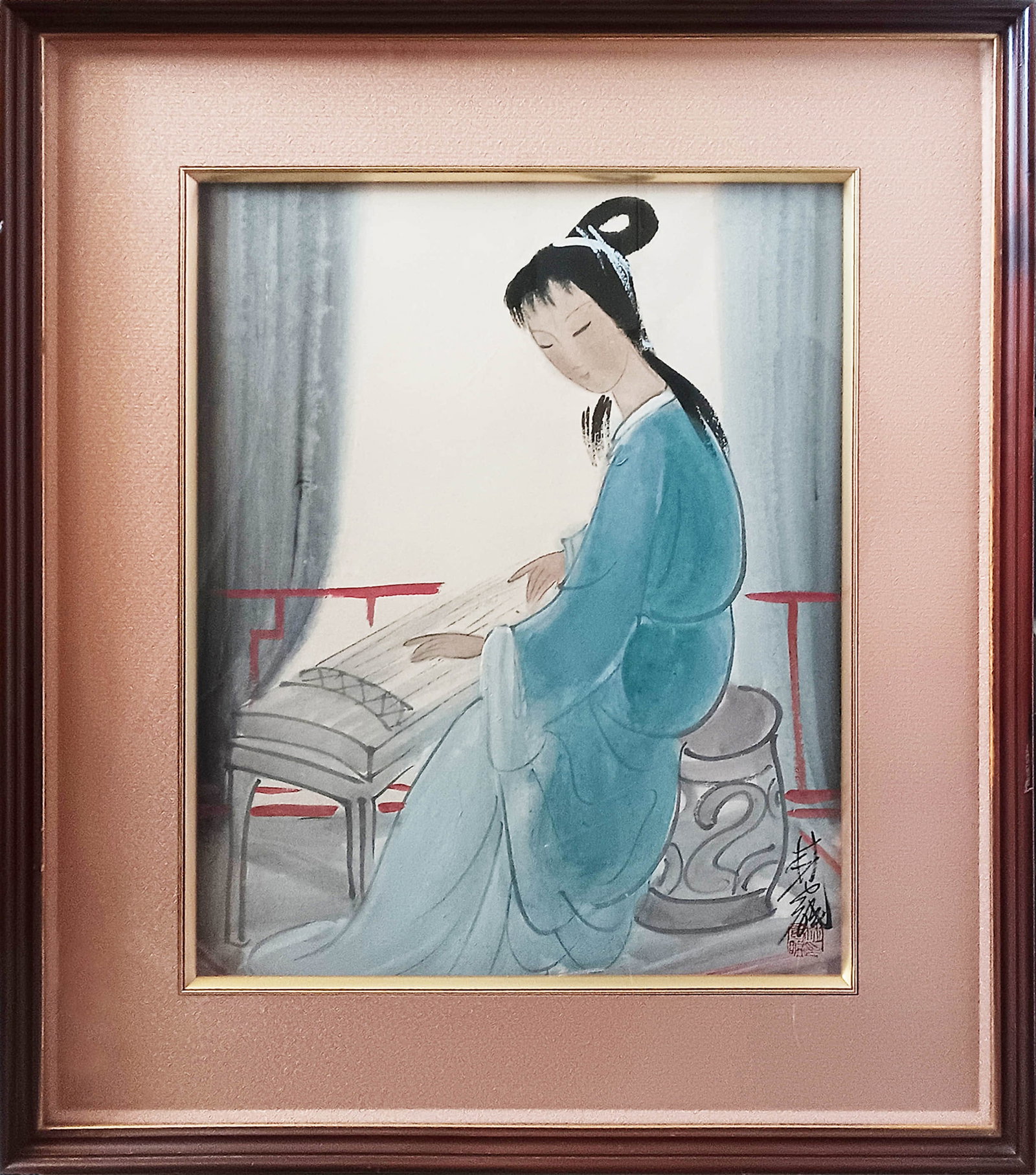 LIN FENGMIAN (1900-1991), ATTRIBUTED TO, LADY PLAYING THE ZITHER (1 of 7)