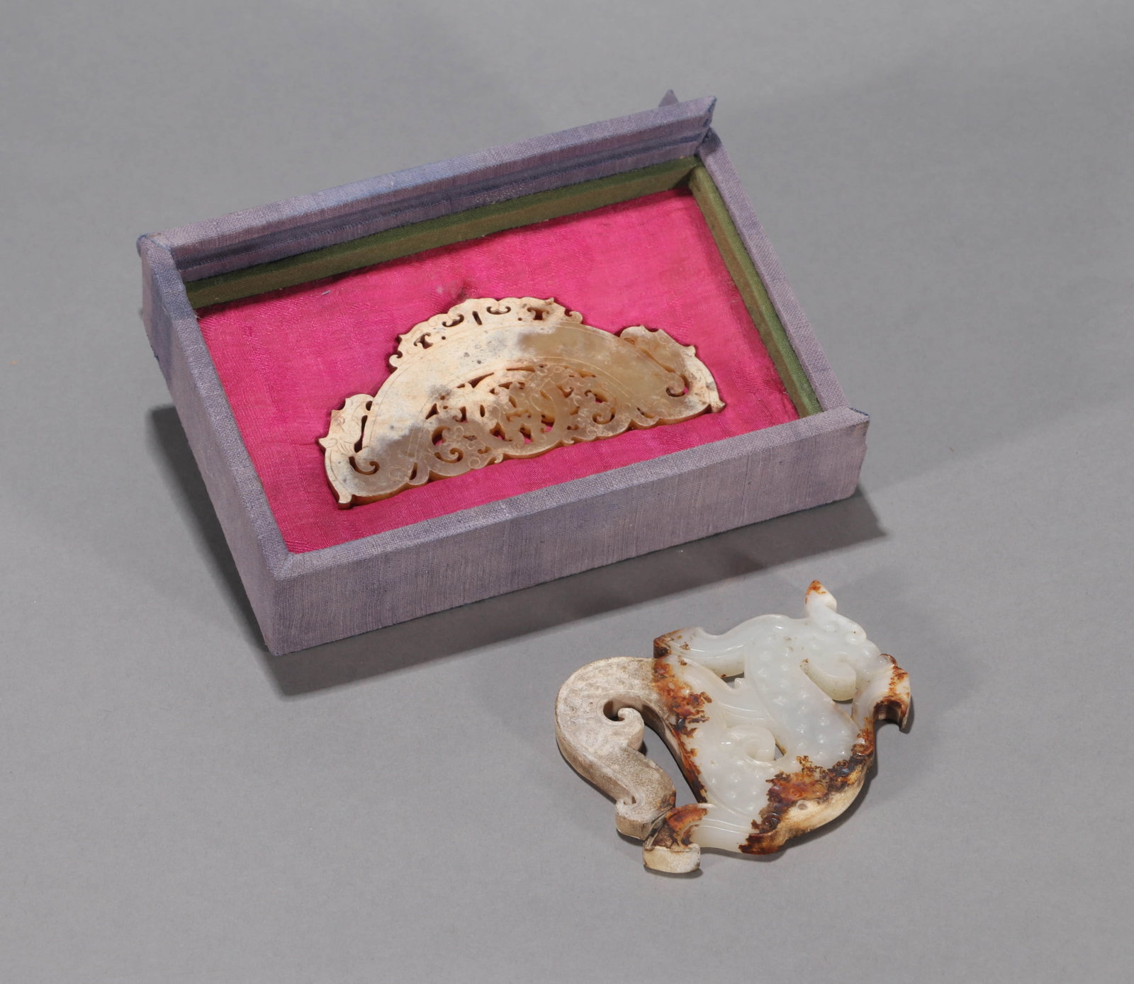 A SET OF TWO JADE BI DISCS (1 of 6)