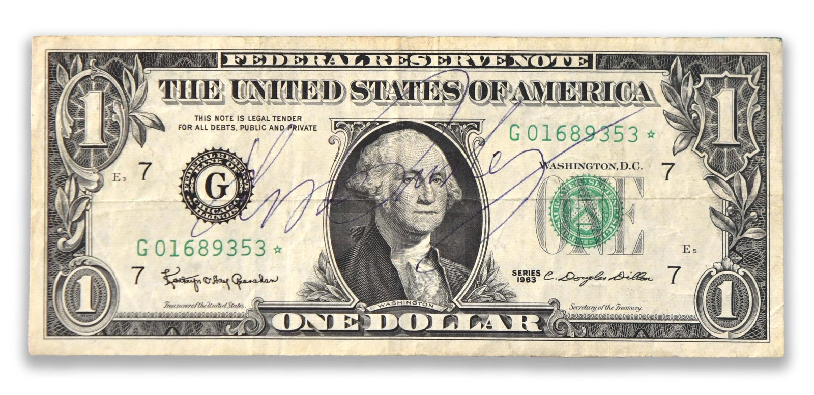 ELVIS PRESLEY - SIGNED SERIES 1963 UNITED STATES ONE-DOLLAR FEDERAL RESERVE NOTE (1 of 2)