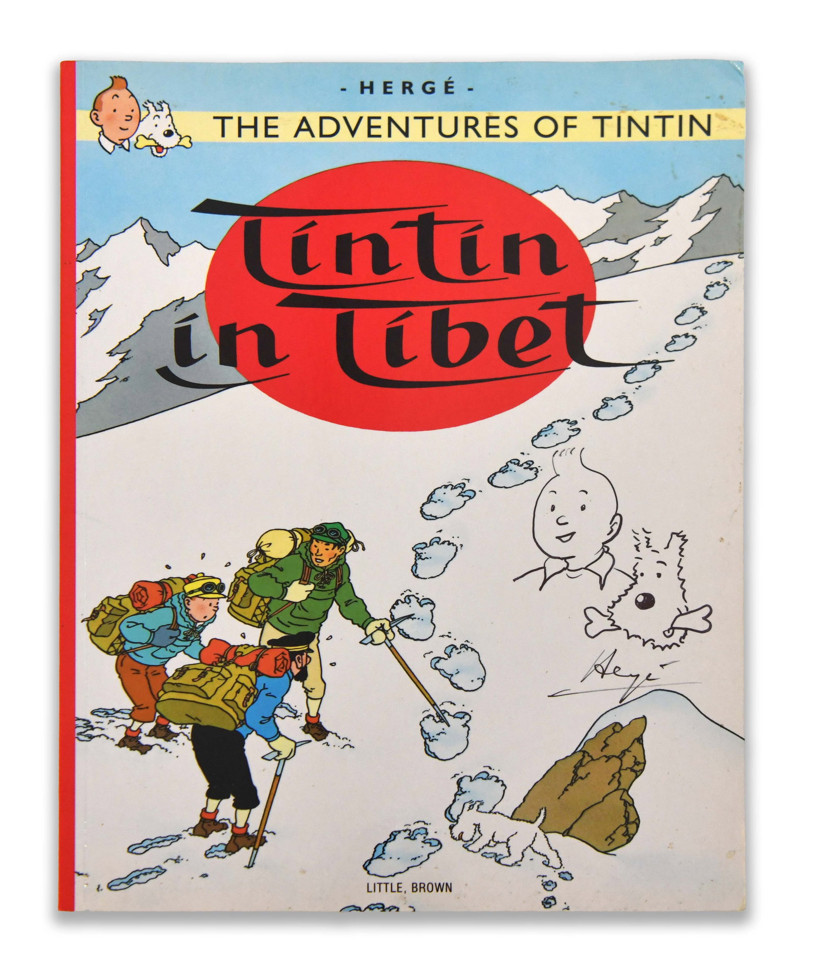 HERGÉ - SIGNED TINTIN IN TIBET: HERGÉ - SIGNED TINTIN IN TIBET Provenance and Authenticity: This item is presented as a copy of Hergé's Tintin in Tibet, featuring the classic illustrated cover from The Adventures of Tintin. The vo