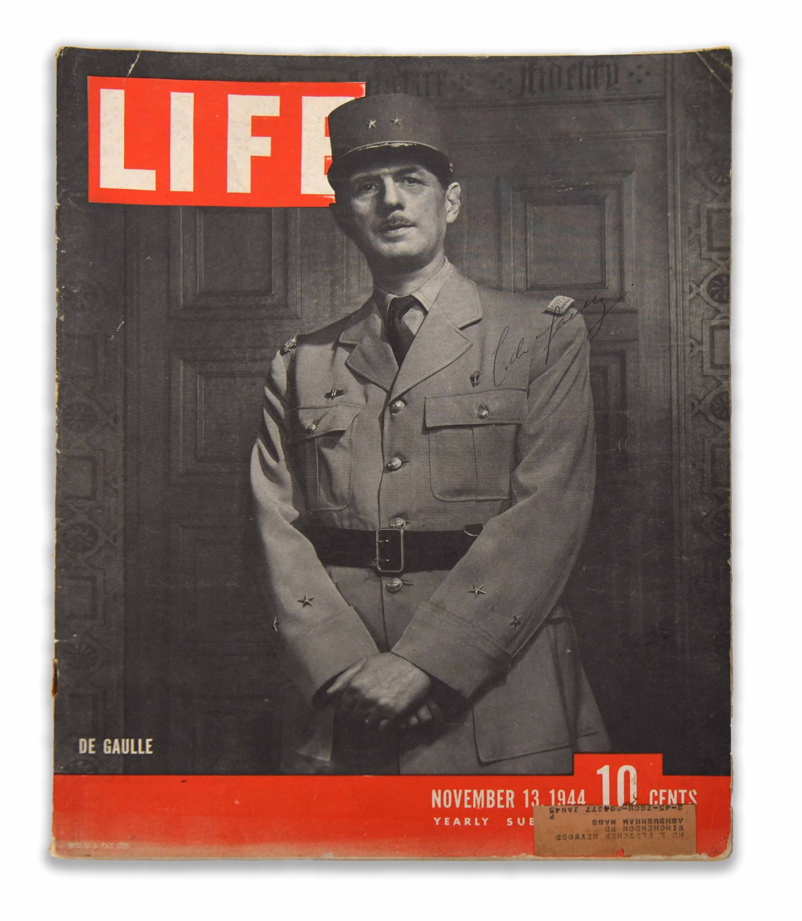 CHARLES DE GAULLE - SIGNED LIFE MAGAZINE, NOVEMBER 13, 1944 ISSUE (1 of 2)