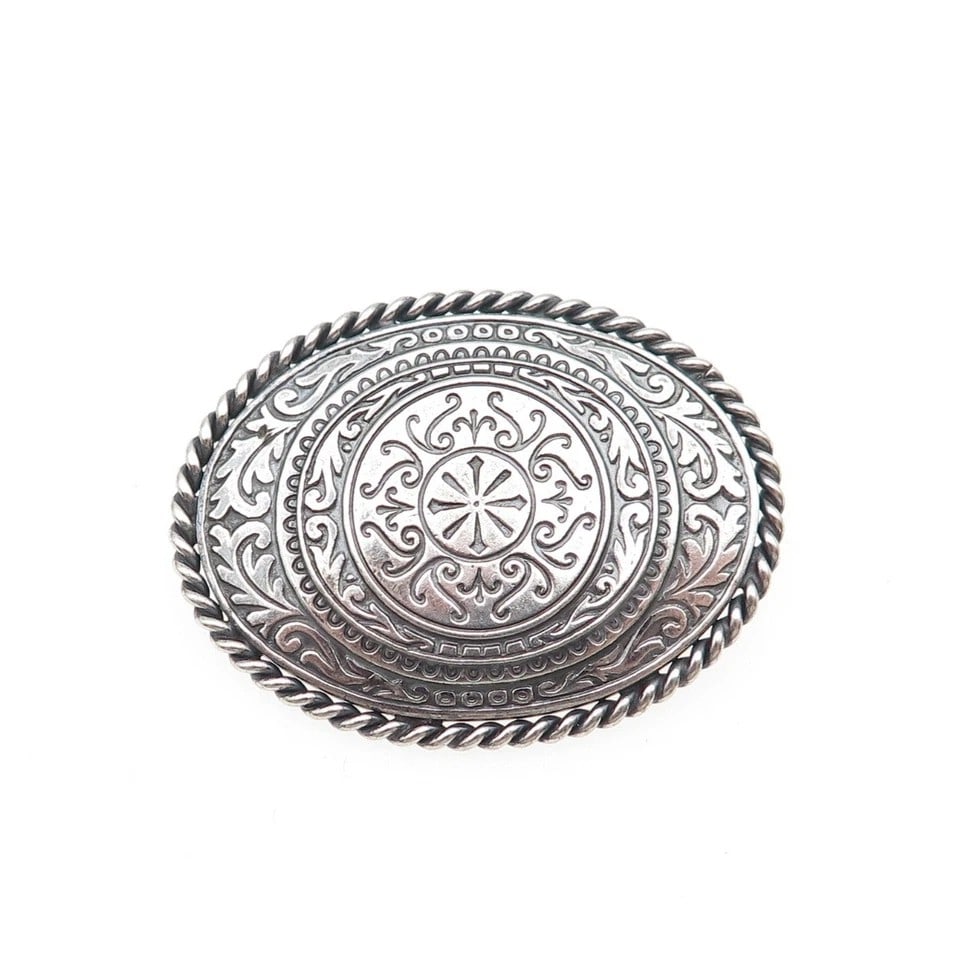 VINTAGE SILVER-TONE ENGRAVED OVAL BELT BUCKLE (1 of 2)