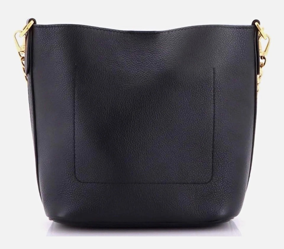 BLACK LEATHER BUCKET SHOULDER BAG WITH GOLD-TONE HARDWARE (1 of 1)
