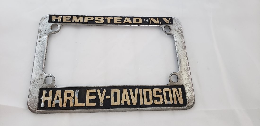 Vintage Harley Davidson Motorcycle License Plate Frame: Vintage Harley Davidson Motorcycle License Plate Frame. Buyers Premium 20%. *In-House Shipping Available*