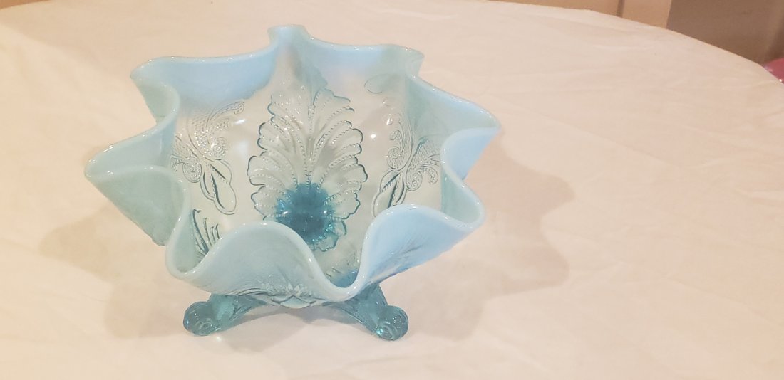 Blue Art Glass Bowl: Blue Art Glass Bowl. 7.5" by 4" tall. Buyers Premium is 20%. *In-House Shipping Available*. We will be adding lots to this sale daily!!