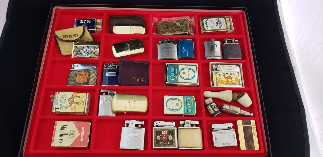 Lighter Lot mixed Camel Oasis Elgin Ronson Kreisler: Lighter Lot mixed Camel Oasis Elgin Ronson Kreisler many more. The case does not come with the lot. They are being sold as is - none of them have been tested. Varying conditions. Buyers Premium 20%. *