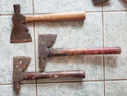 Antique Tool Lot Wooden Handle Axe: Antique Tool Lot Wooden Handle Axe. They weigh 6 pounds together Premium 20%. *In-House Shipping Available*