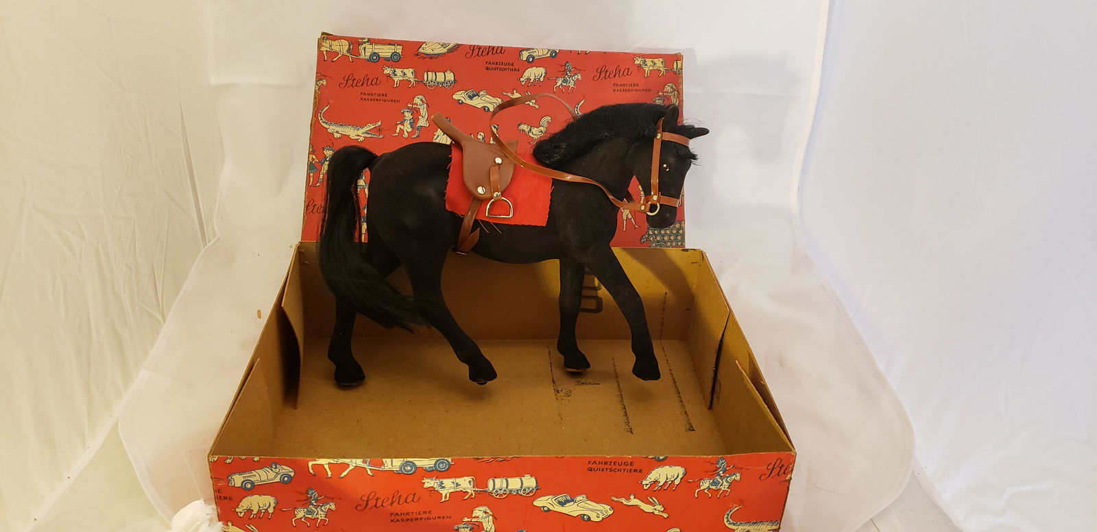 Steha German Flocked Pull Toy Horse on Wheels in Box (1 of 7)