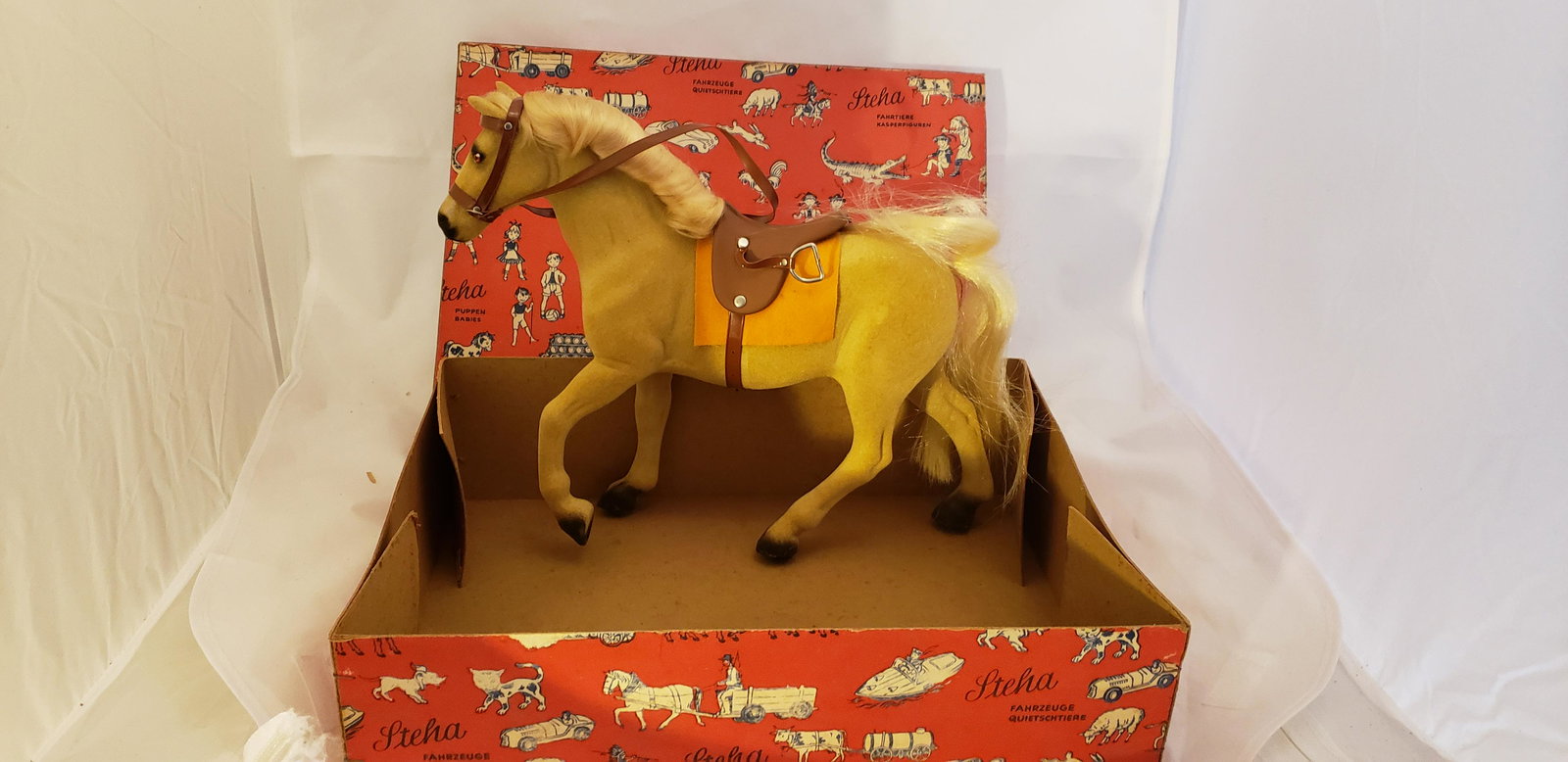 Steha German Flocked Pull Toy Horse on Wheels with Box (1 of 8)