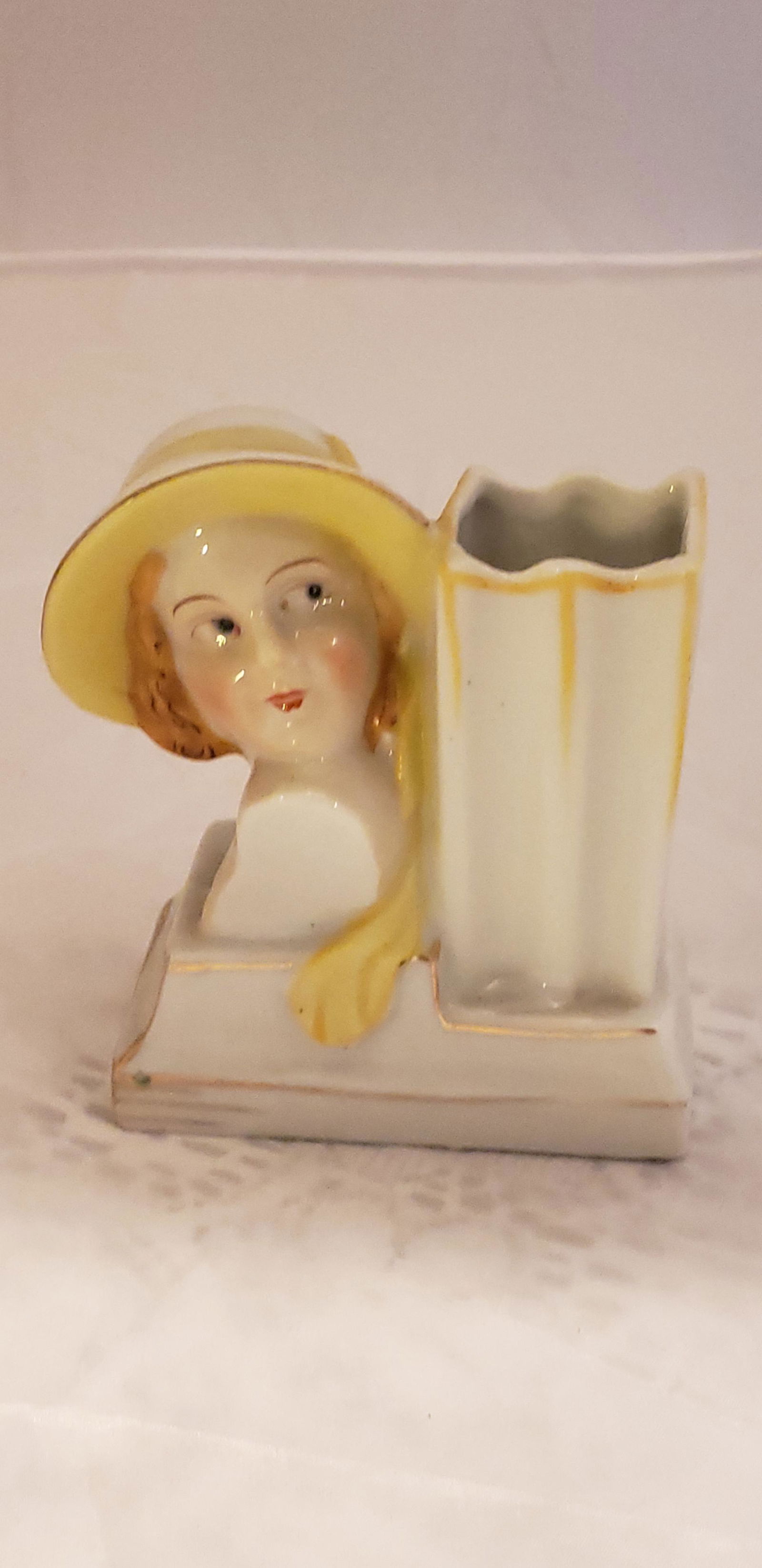 Figural Bud Vase/Planter Japan Lady w/Hat (1 of 6)