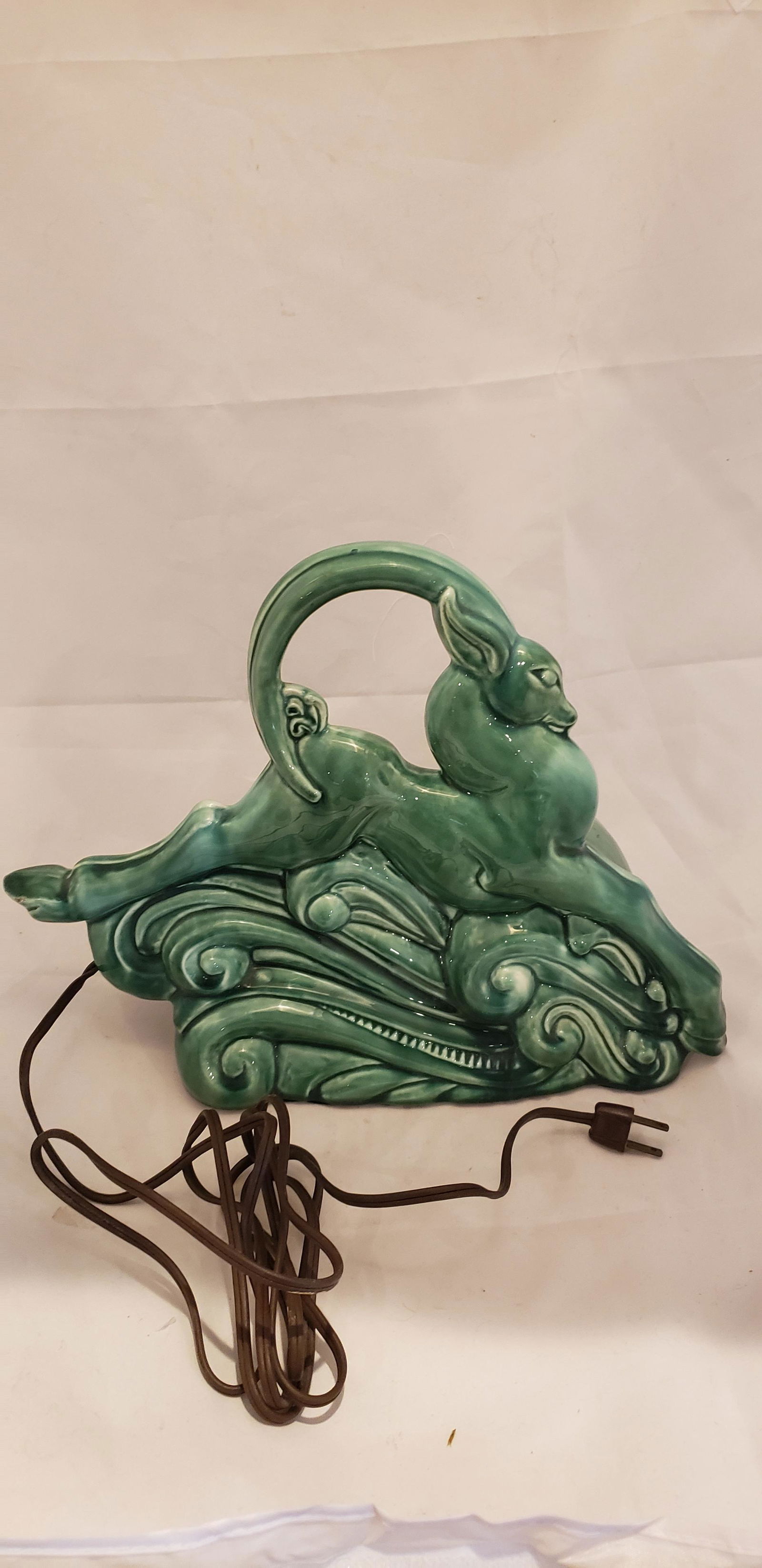 MCM Vintage TV Lamp Green Gazelle Ceramic Light (1 of 11)