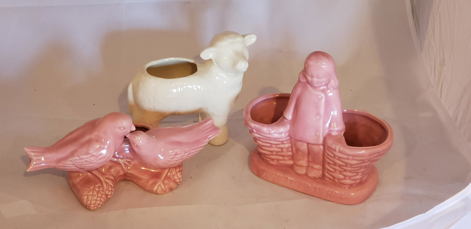 3 Vintage Planters Lamb Birds Girl (1 of 4)