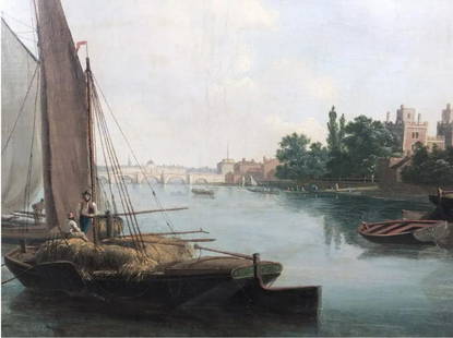 Thames at Lambeth Palace (J. T. Serres): Property of a Gentleman. The Thames at Lambeth Palace . J. T. Serres (signed lower right). Oil on canvas. John Thomas Serres (born in London 1759) was the eldest son of French-born painter and foundin