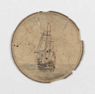 (Attributed to William Hodges, 1744 - 1797) A drawing with watercolour highlights of HMS Resolution: From the Collection of Admiral Grindall, an Able Seaman aboard Captain Cook?s Resolution during his second circumnavigation; thence by direct descent through his family. (Attributed to William Hodges,