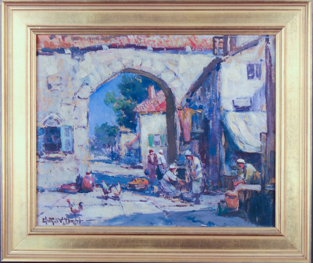 Arthur Vidal Diehl (1870-1929) Oil on Board Painting: Oil on board. Giltwood frame. Signed lower left. Frame size: 15 x 17.5",