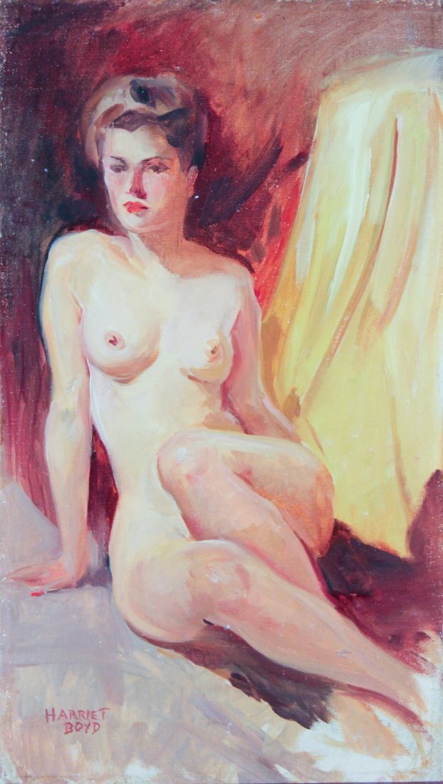 Harriet Boyd (1884-1976) Oil on Panel Painting: Oil on panel. "Seated Nude". Singed lower left. Unframed. Harriet Boyd was the wife of John Rutherford Boyd. Provenance: Letter written from the David Boyd Studio.