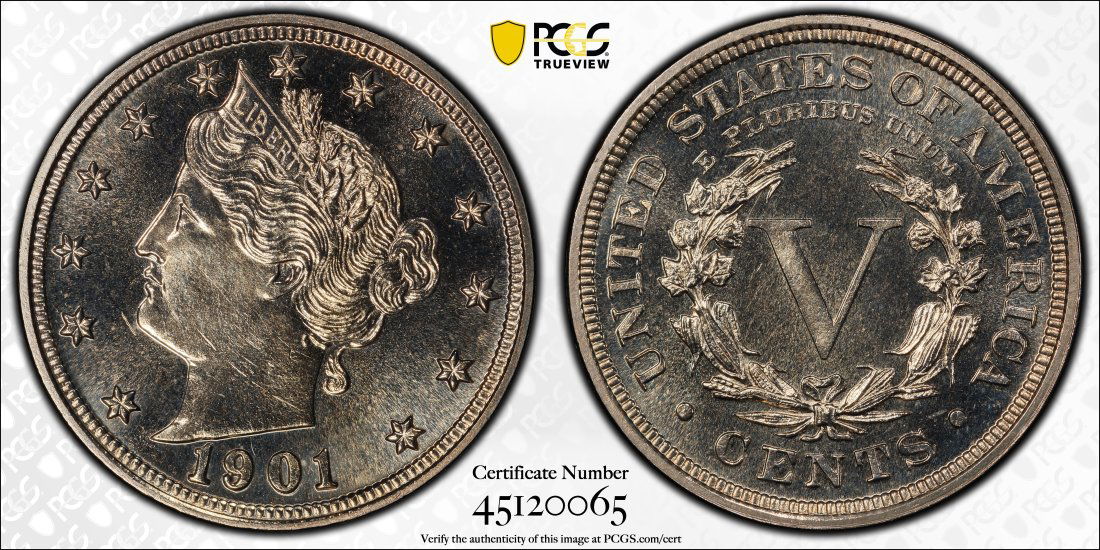 1901 United States 5 Cent "V Nickel" Proof, PCGS PR64 (1 of 2)