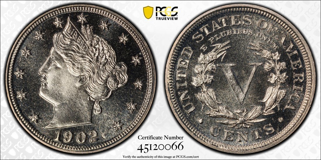 1902 United States 5 Cent "V" Nickel Proof, PCGS PR65 (1 of 2)