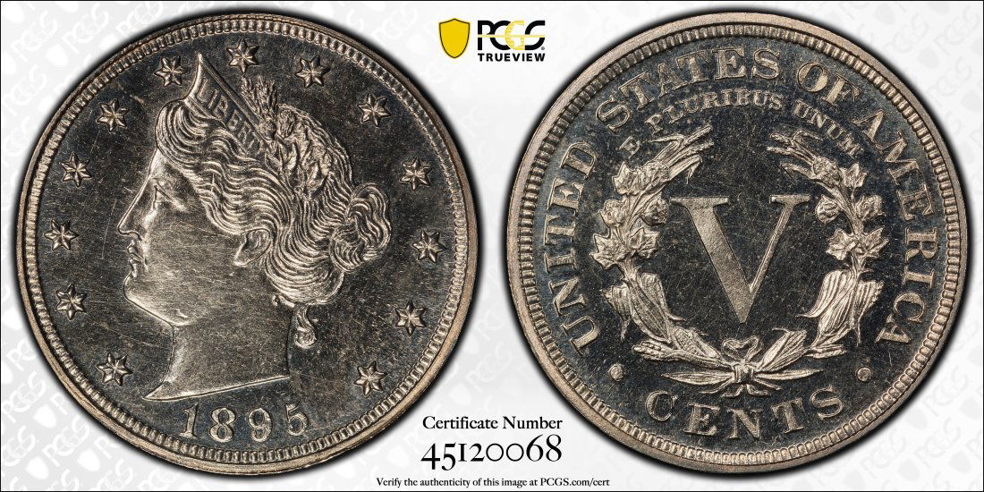 1895 United States 5 Cent "V" Nickel Proof, PCGS PR62 (1 of 2)