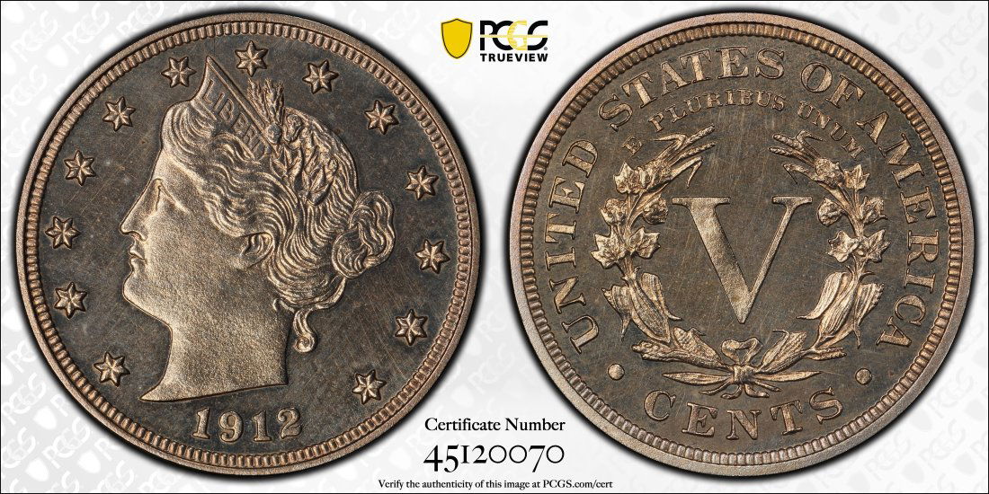 1912 United States 5 Cent "V" Nickel Proof, PCGS PR62 (1 of 2)
