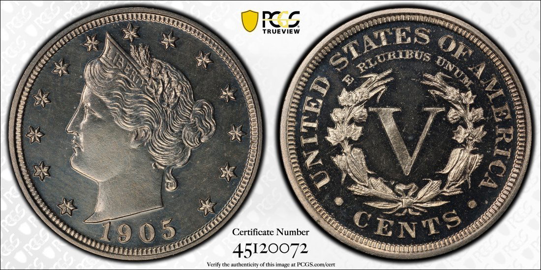 1905 United States 5 Cent "V" Nickel Proof, PCGS PR62 (1 of 2)