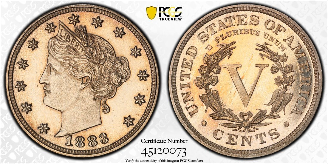 1883 United States 5 Cent "V" Nickel With Cents Proof, PCGS PR63 (1 of 2)