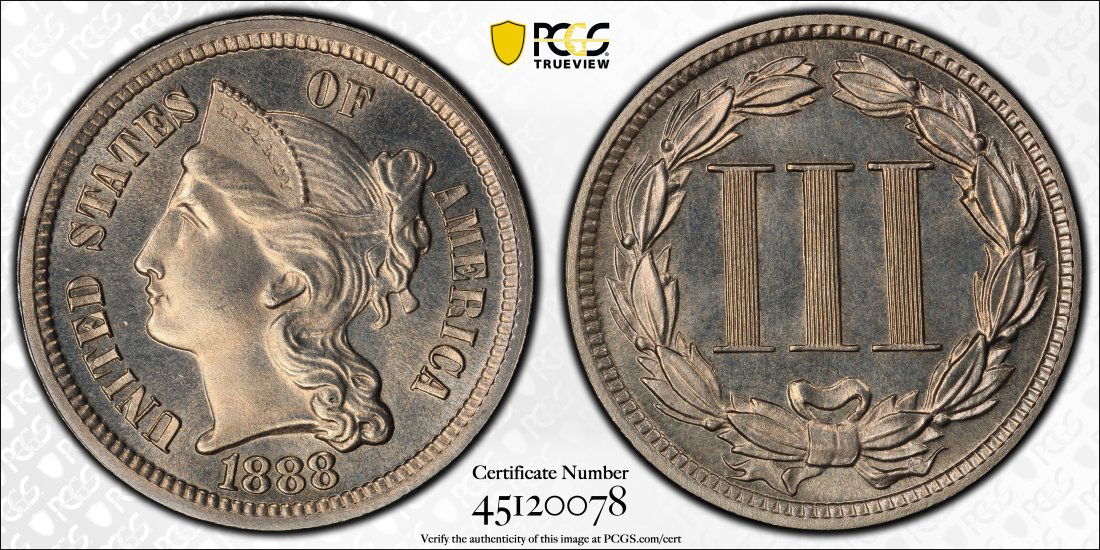 1888 United States 3 Cent Nickel Proof, PCGS PR62 (1 of 2)