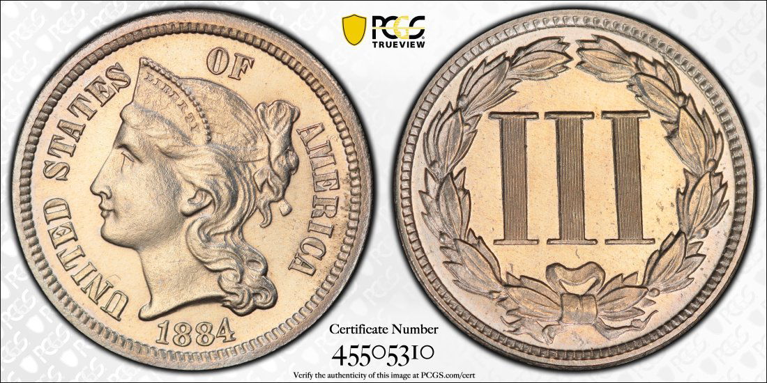 1884 United States 3 Cent Nickel Proof, PCGS UNC Details (1 of 2)